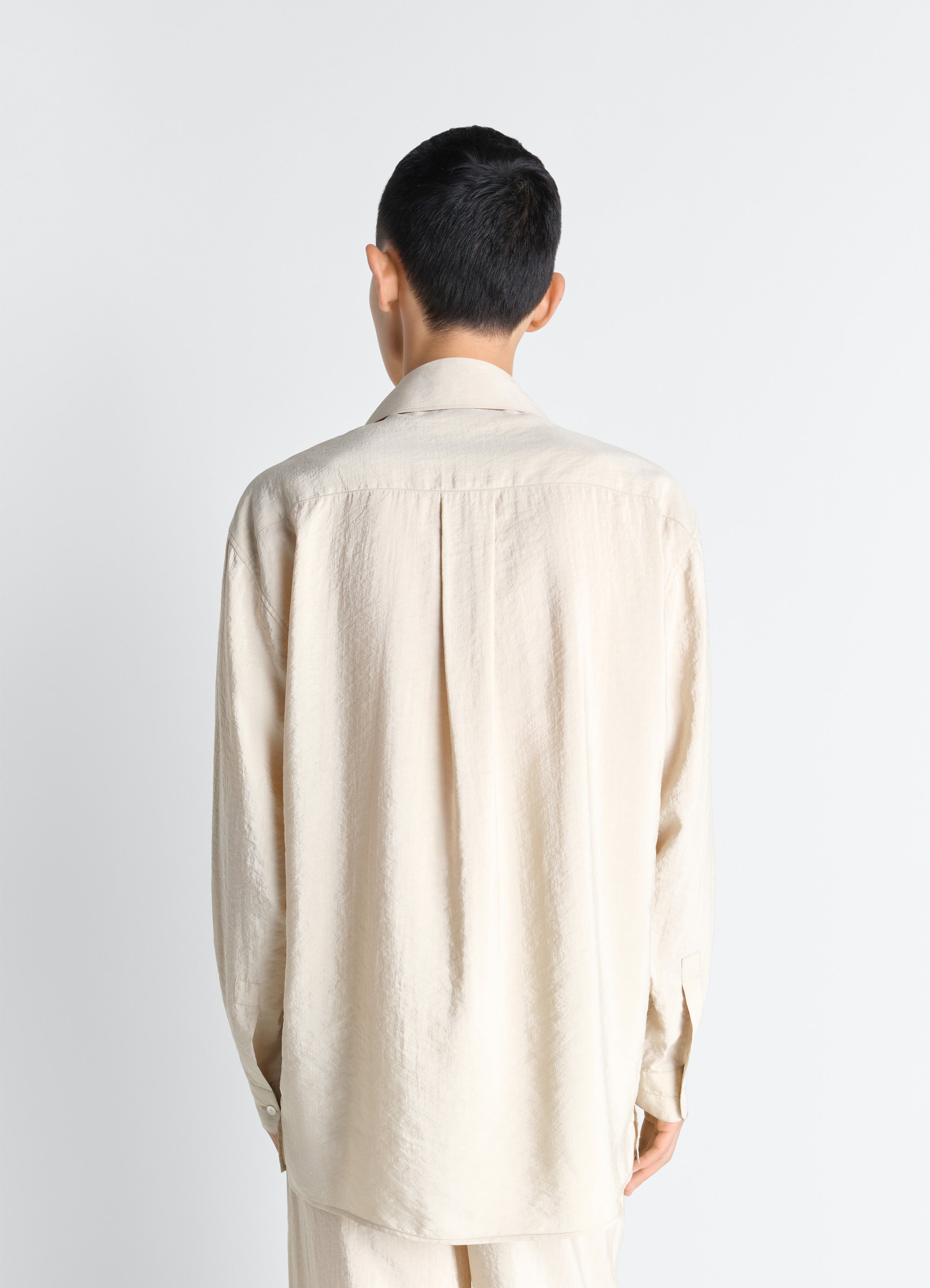 CONVERTIBLE COLLAR SHIRT IN DRY SILK - Oat Milk - Dry Silk - Men