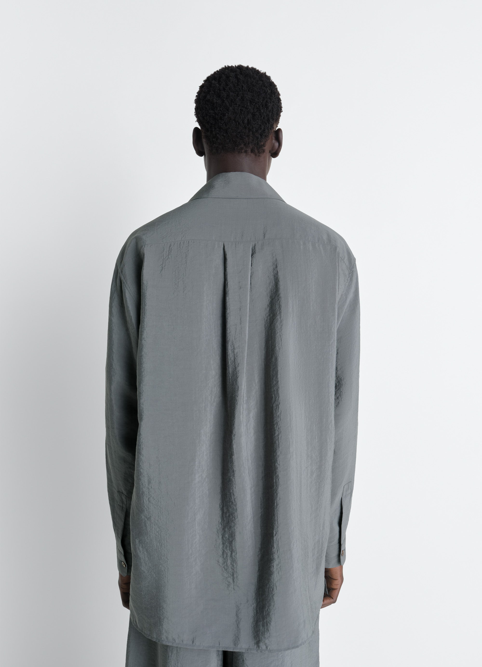 CONVERTIBLE COLLAR SHIRT IN DRY SILK - Aluminium - Dry Silk - Men