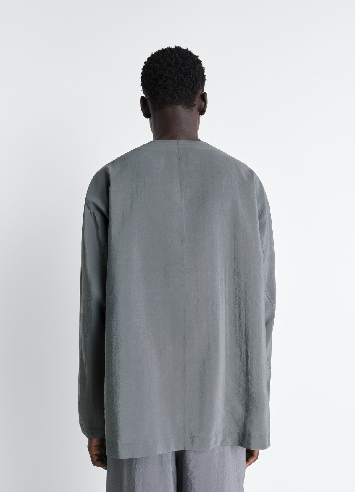 V-NECK SHIRT IN DRY SILK - Aluminium - Dry Silk - Men | LEMAIRE