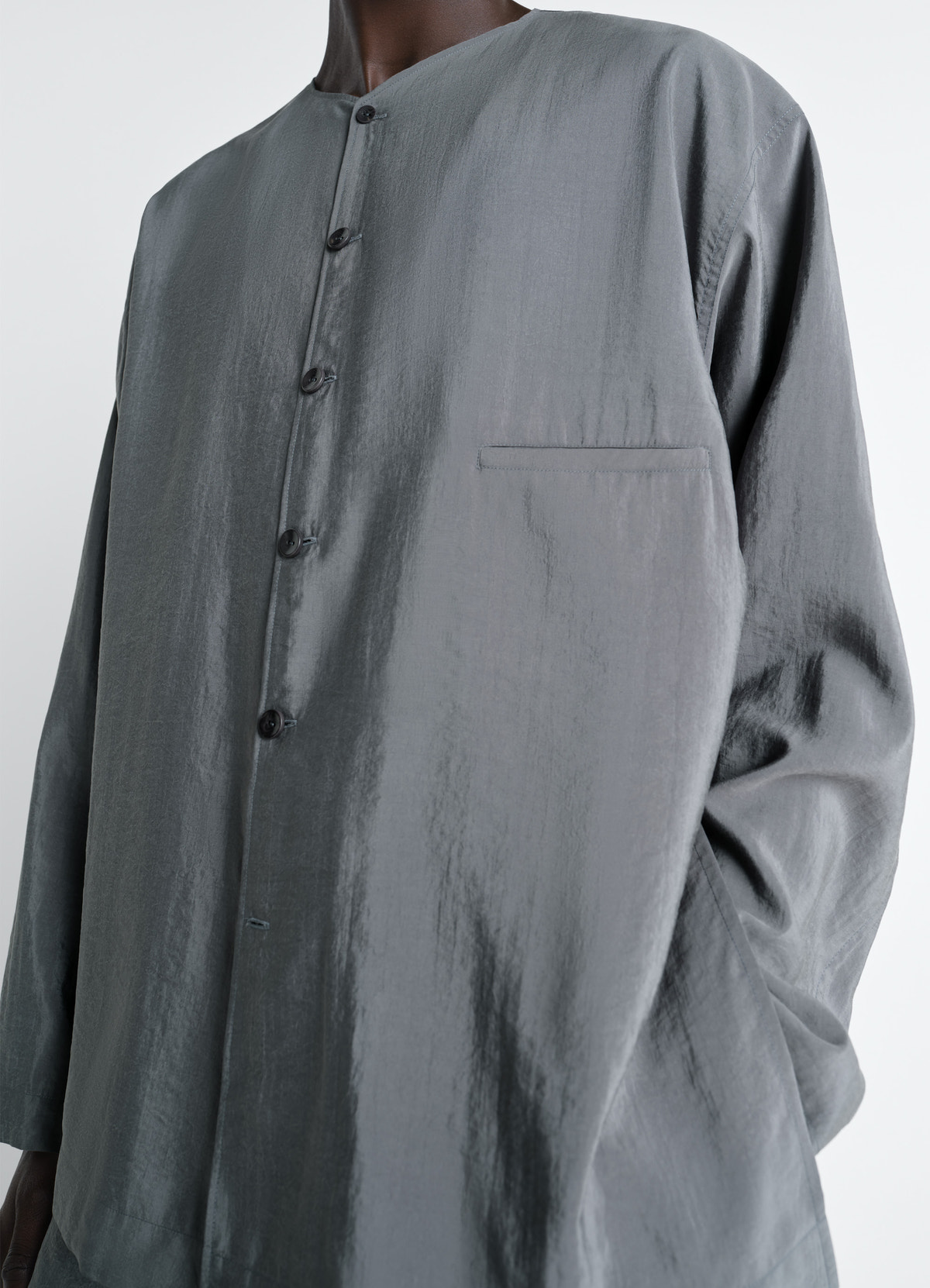 V-NECK SHIRT IN DRY SILK - Aluminium - Dry Silk - Men | LEMAIRE