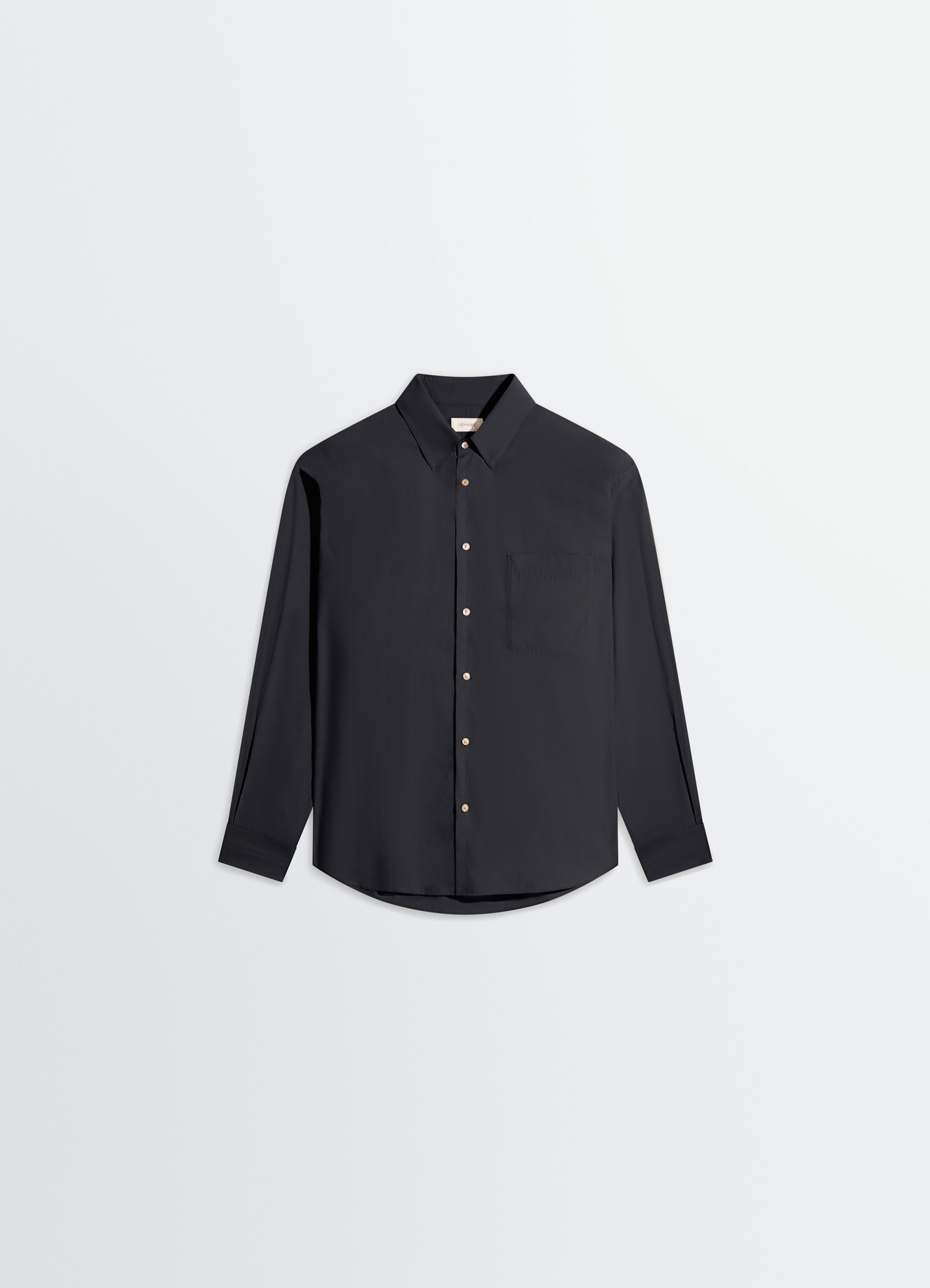 Regular shirt in washed cotton silk, product shot, top view single chest pocket