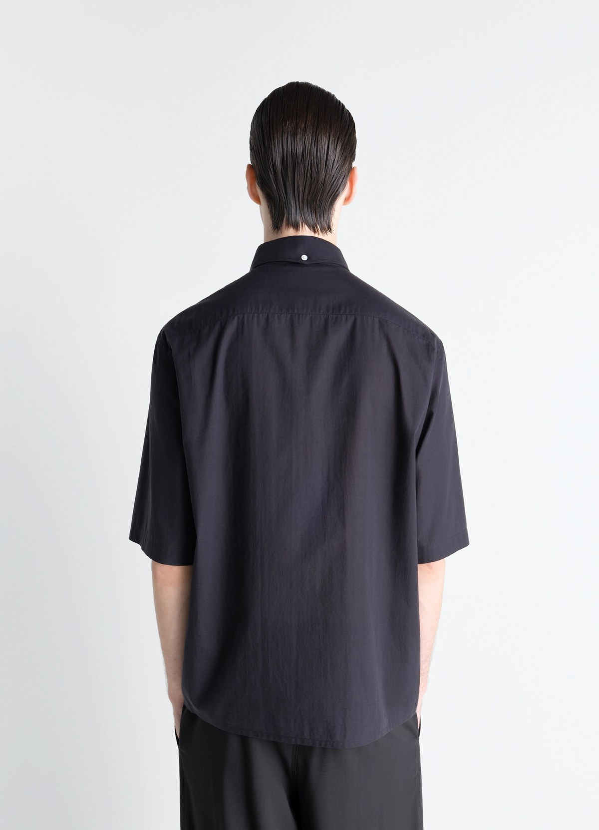 ウォッシュドコットンモスリンのショートスリーブシャツ - Squid Ink