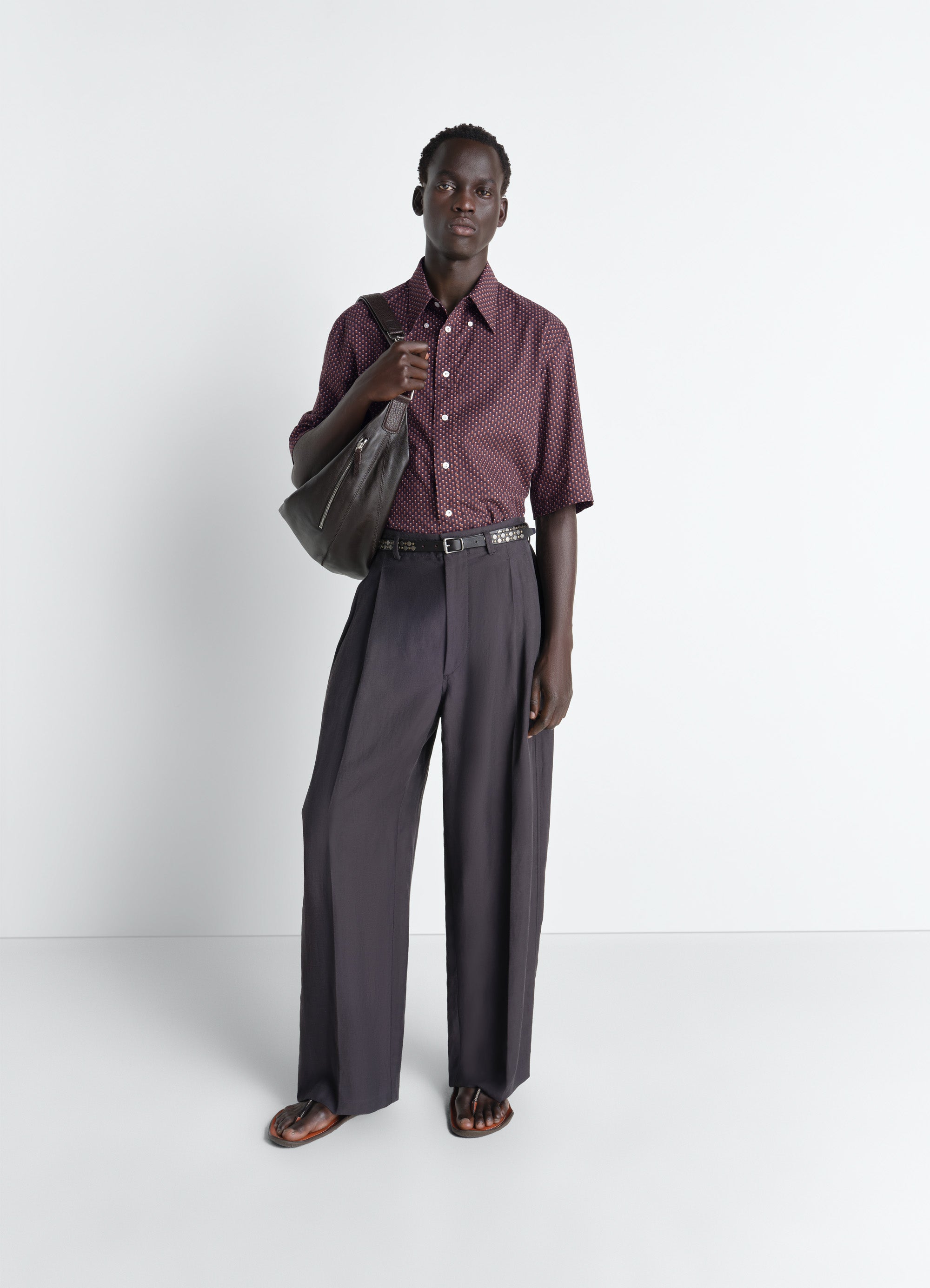 幾何学模様プリントコットン半袖シャツ - Brown / Tobacco - 幾何学