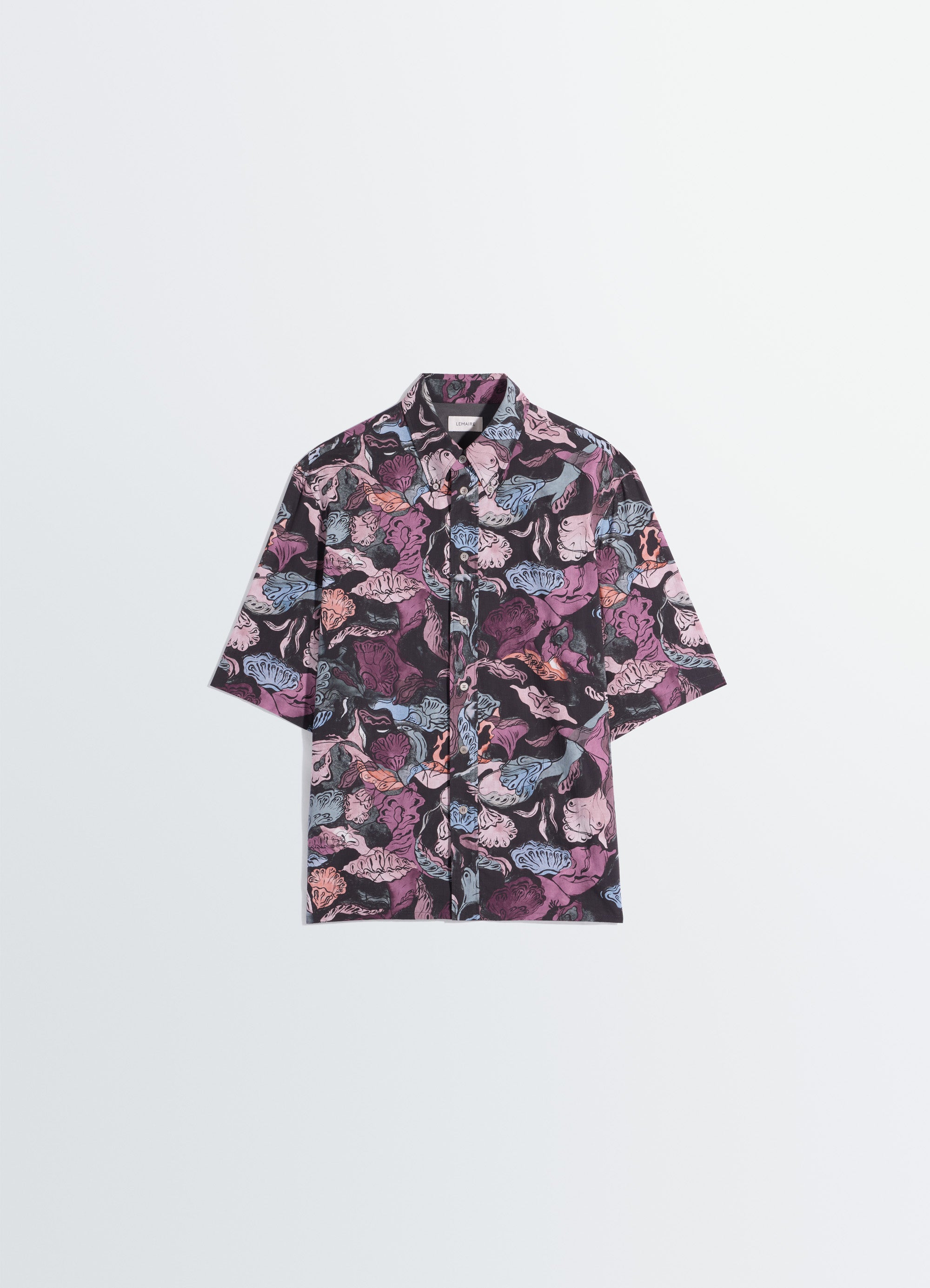 フローラルプリントコットンの半袖シャツ - Black / Plum - フローラル