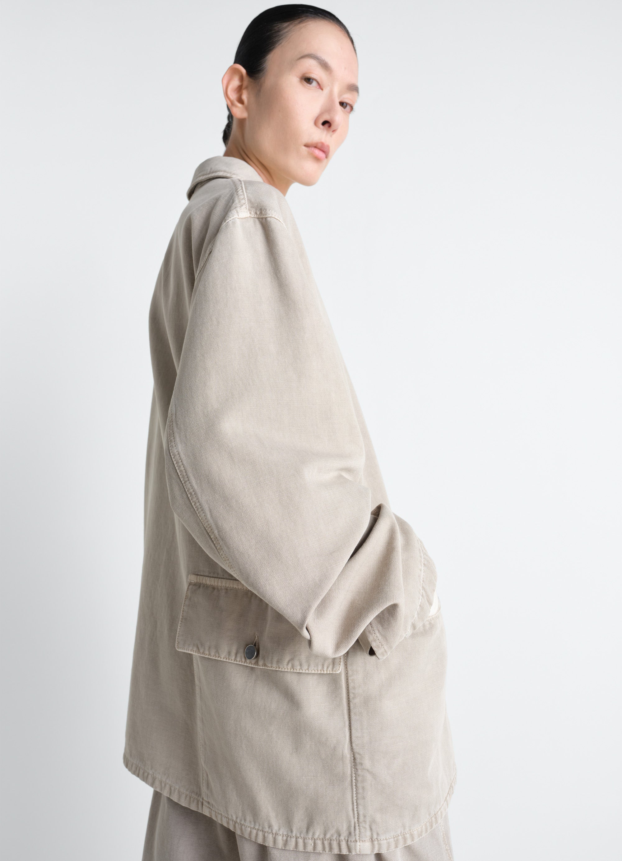 UTILITY OVERSHIRT IN SNOW BROKEN TWILL - Moonstone - Snow Broken