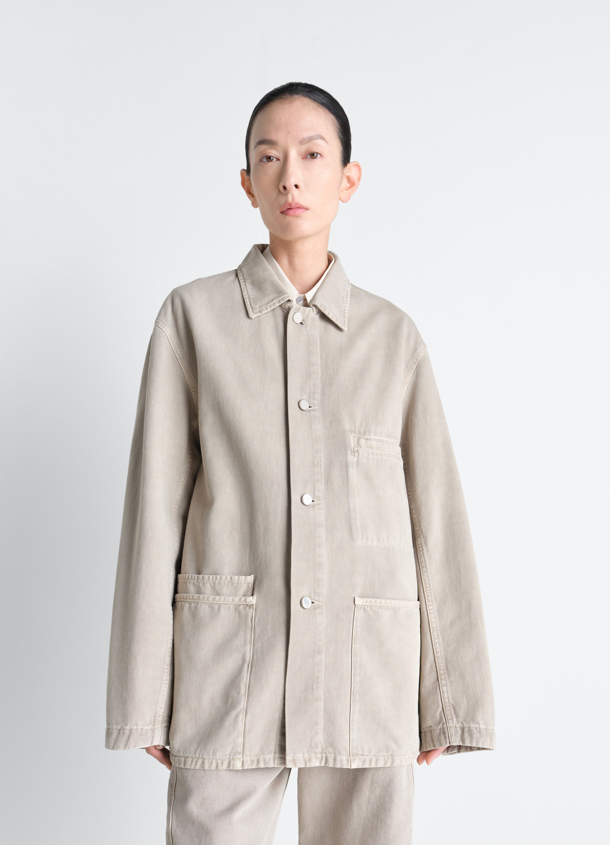 UTILITY OVERSHIRT IN SNOW BROKEN TWILL - Moonstone - Snow Broken