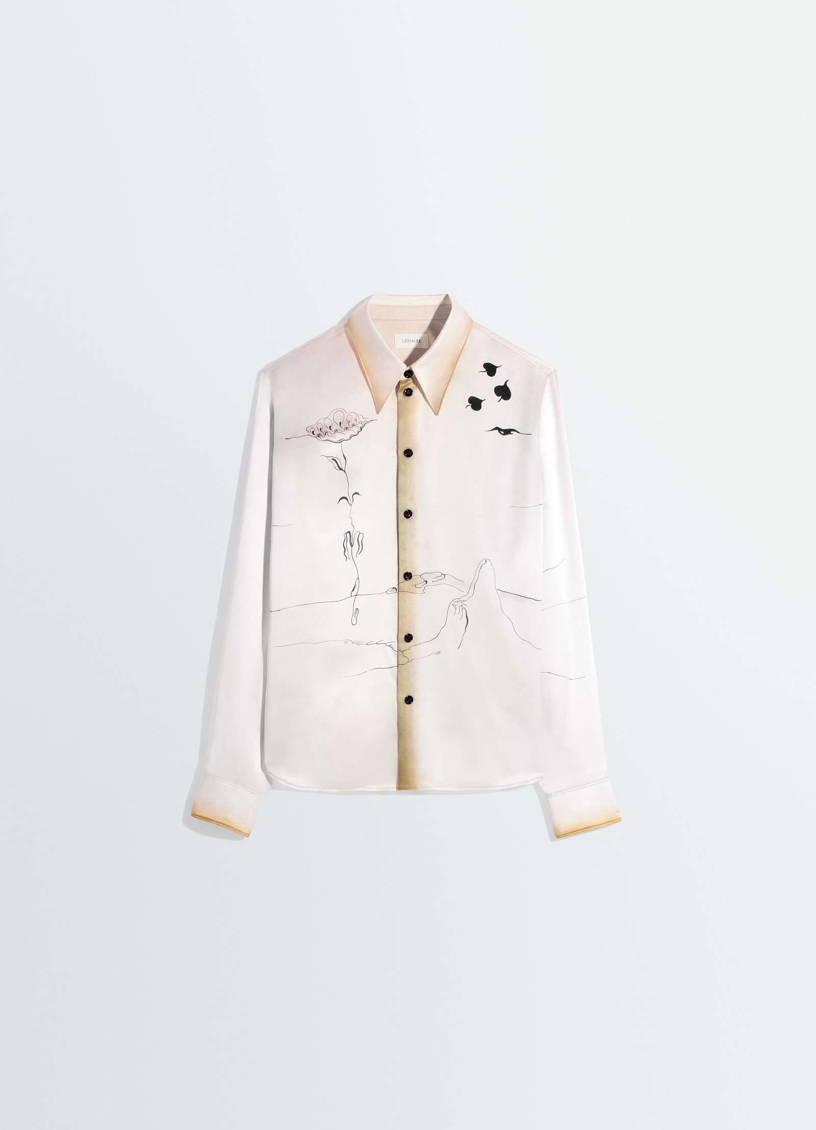 Pointed collar shirt in landscape printed silk