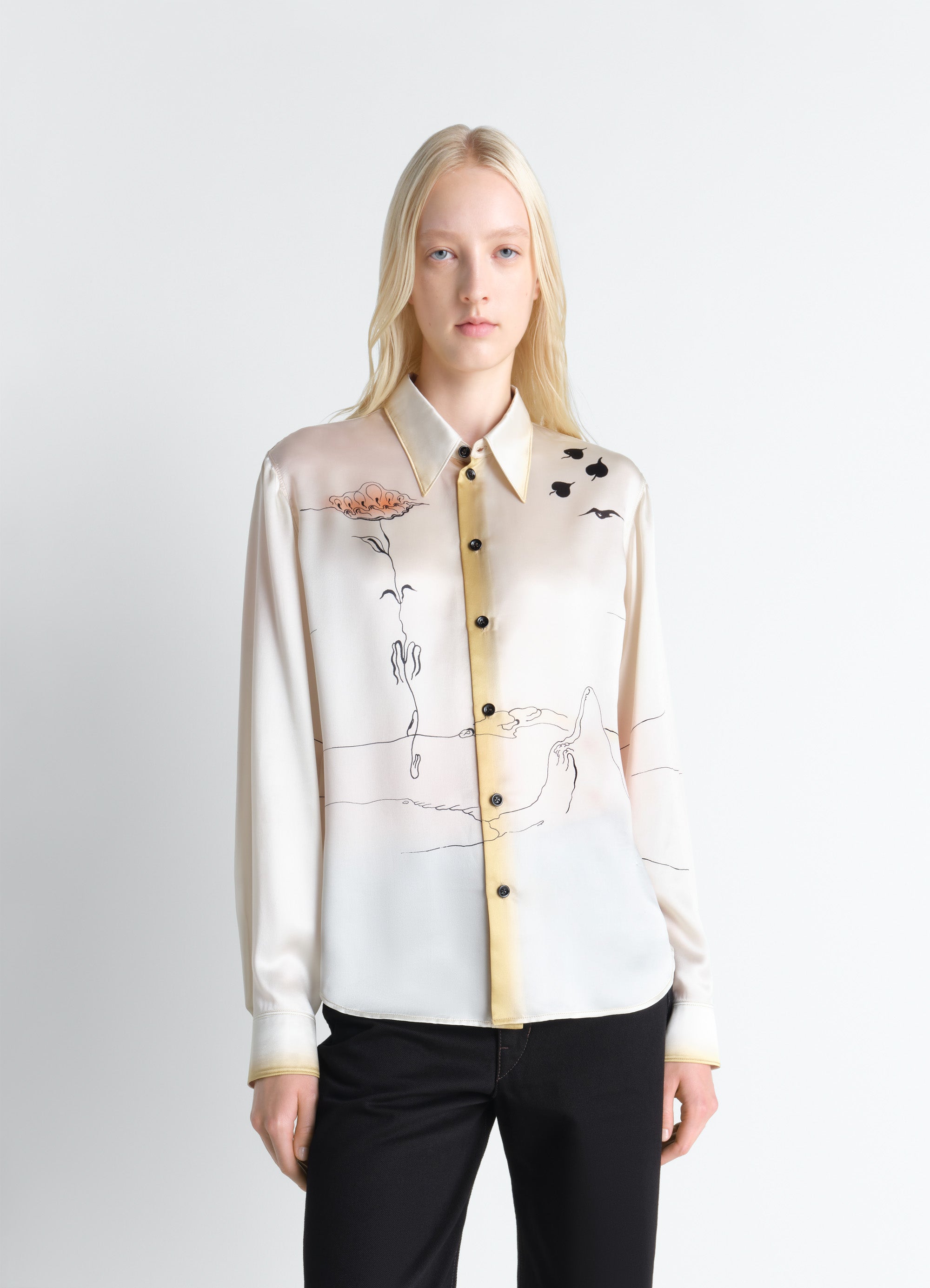 POINTED COLLAR SHIRT IN LANDSCAPE PRINTED SILK - Porcelain