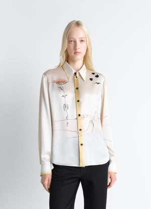 Pointed collar shirt in landscape printed silk