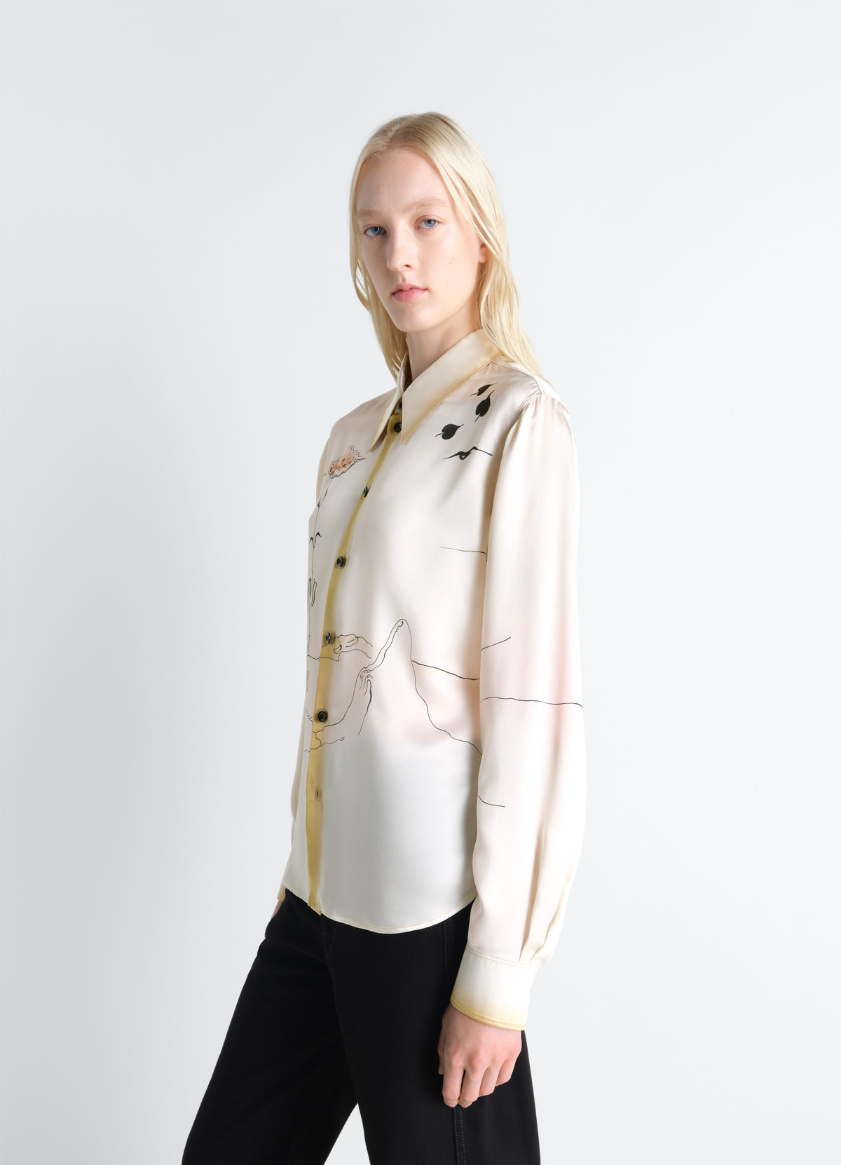 POINTED COLLAR SHIRT IN LANDSCAPE PRINTED SILK - Porcelain 
