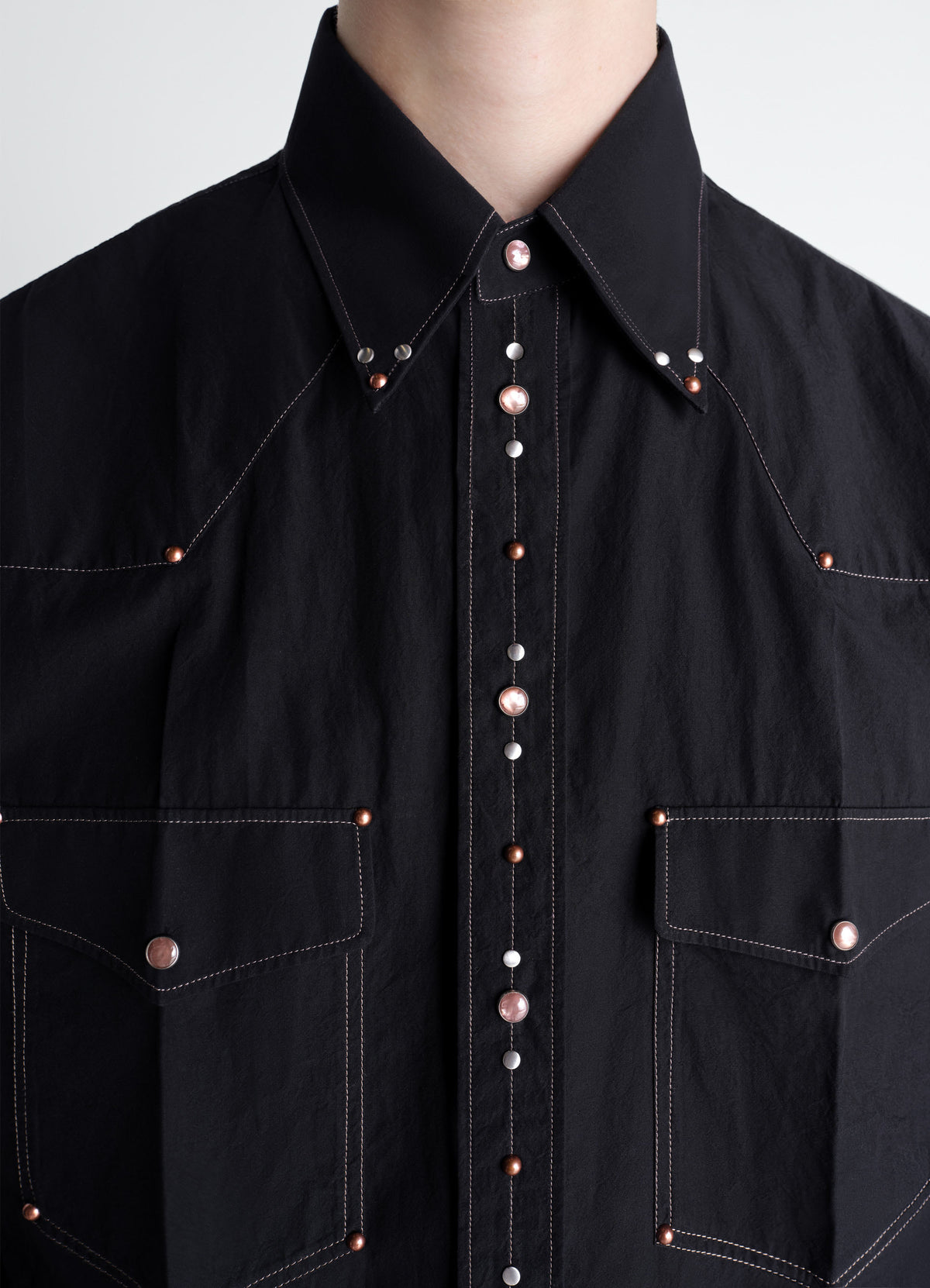 Shirt with Studs in Crepe Cotton in Crepe Cotton, model shot, Front view Embellished with rivets