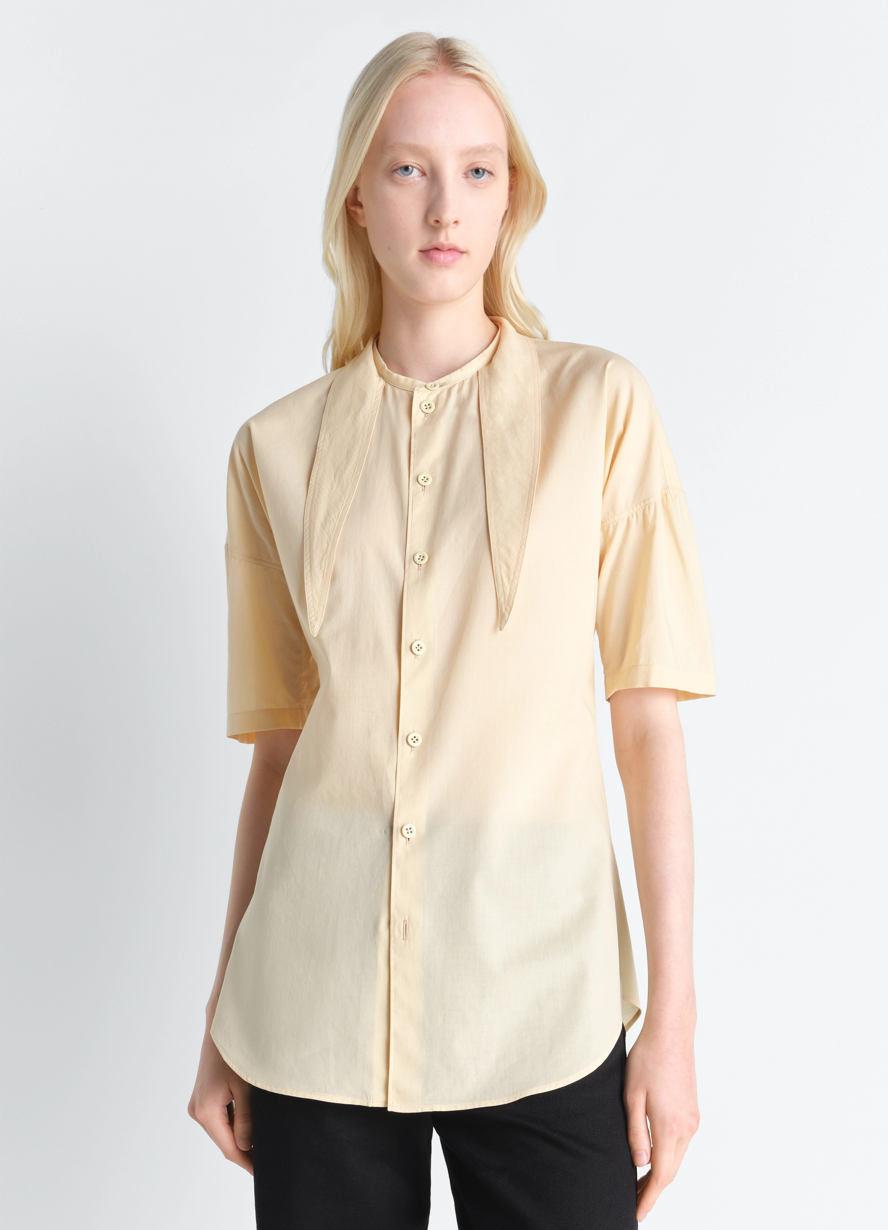 SHORT SLEEVE SHIRT WITH FOULARD IN WASHED COTTON MUSLIN - Ice