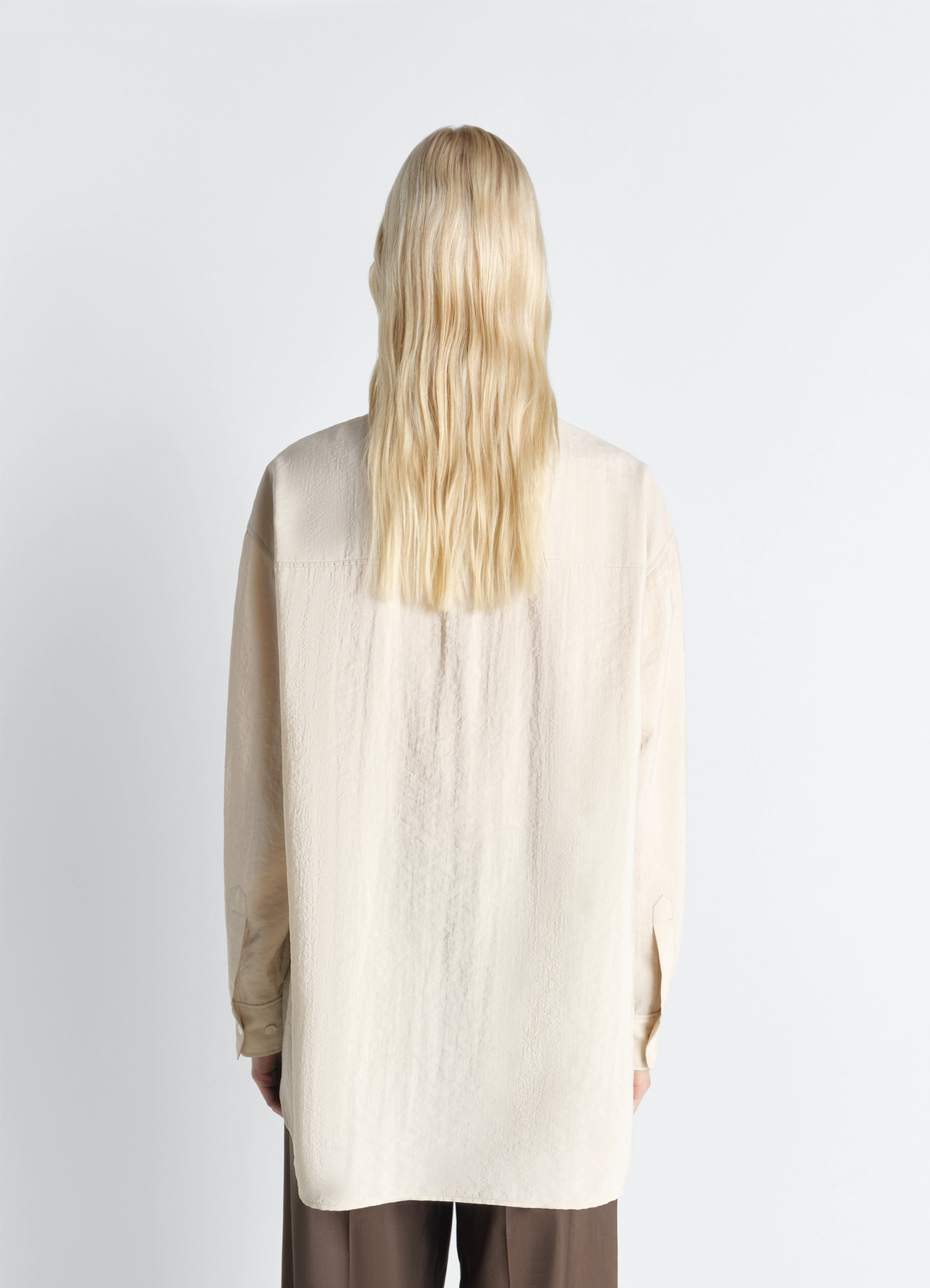 LONG SHIRT WITH TIE IN DRY SILK - Oat Milk - Dry Silk - Women LONG SHIRT WITH TIE IN DRY SILK - Oat Milk - Dry Silk - Women