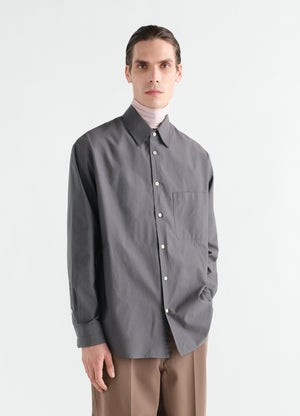 Regular shirt in washed grey cotton silk worn by model front view lemaire