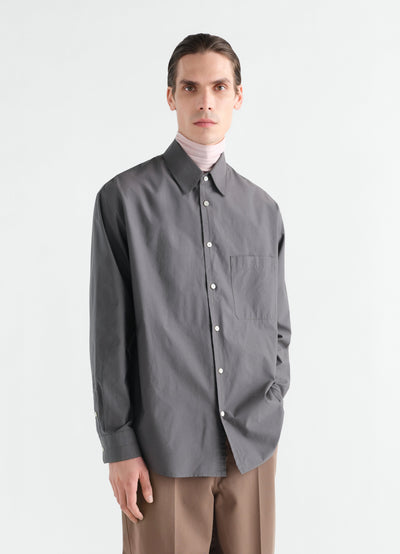 Regular shirt in washed grey cotton silk worn by model front view LEMAIRE