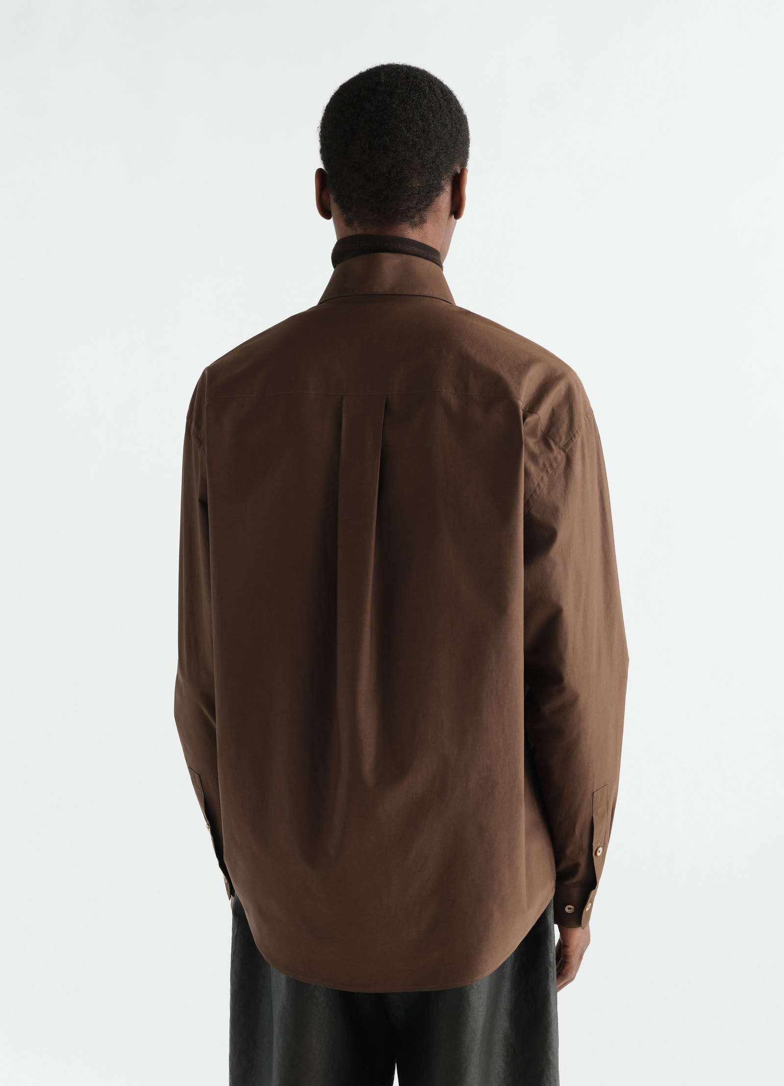 Regular shirt in brown washed cotton silk lemaire back view worn by a model