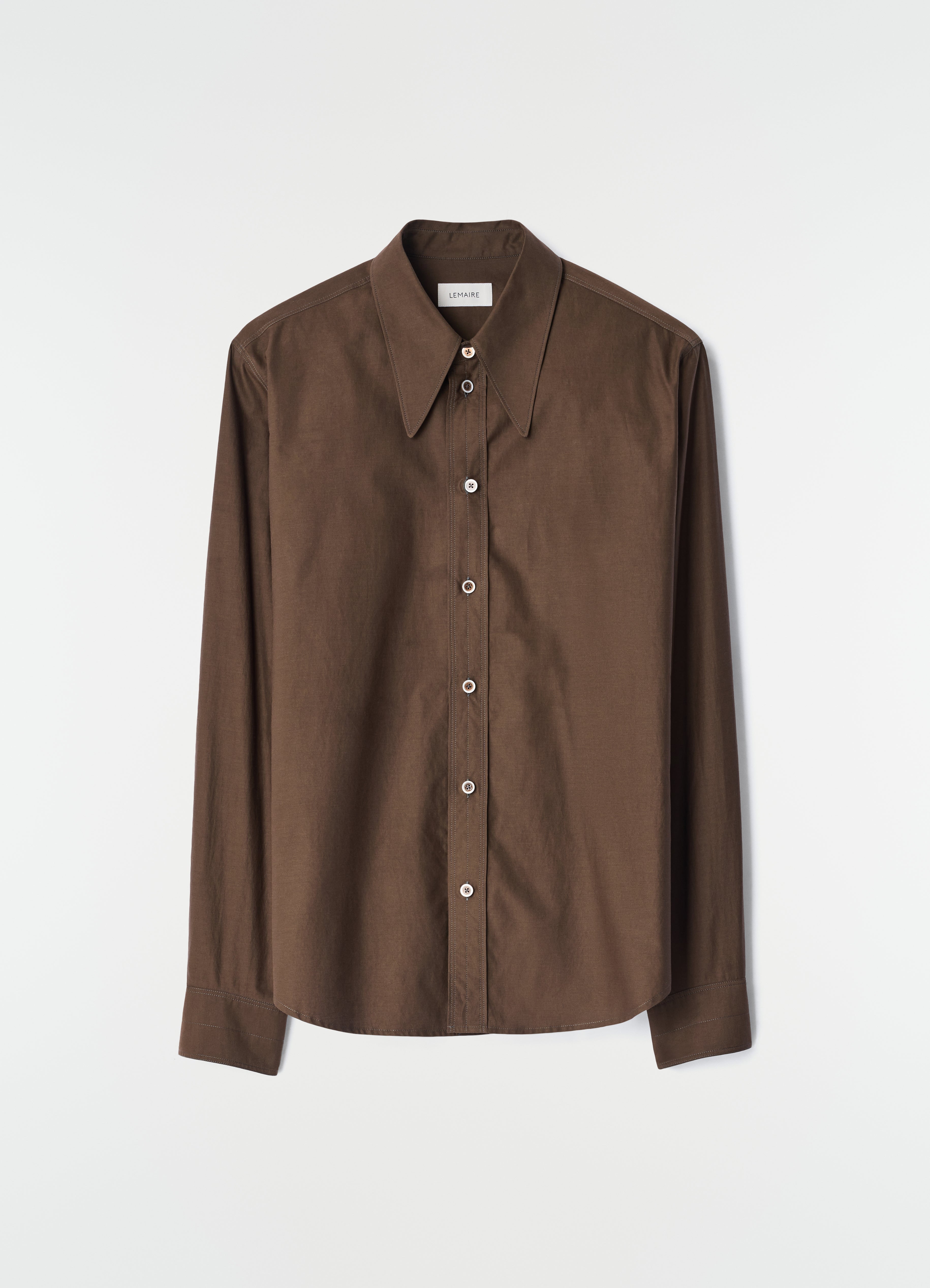 POINTED COLLAR SHIRT IN WASHED COTTON SILK - Truffle - Washed