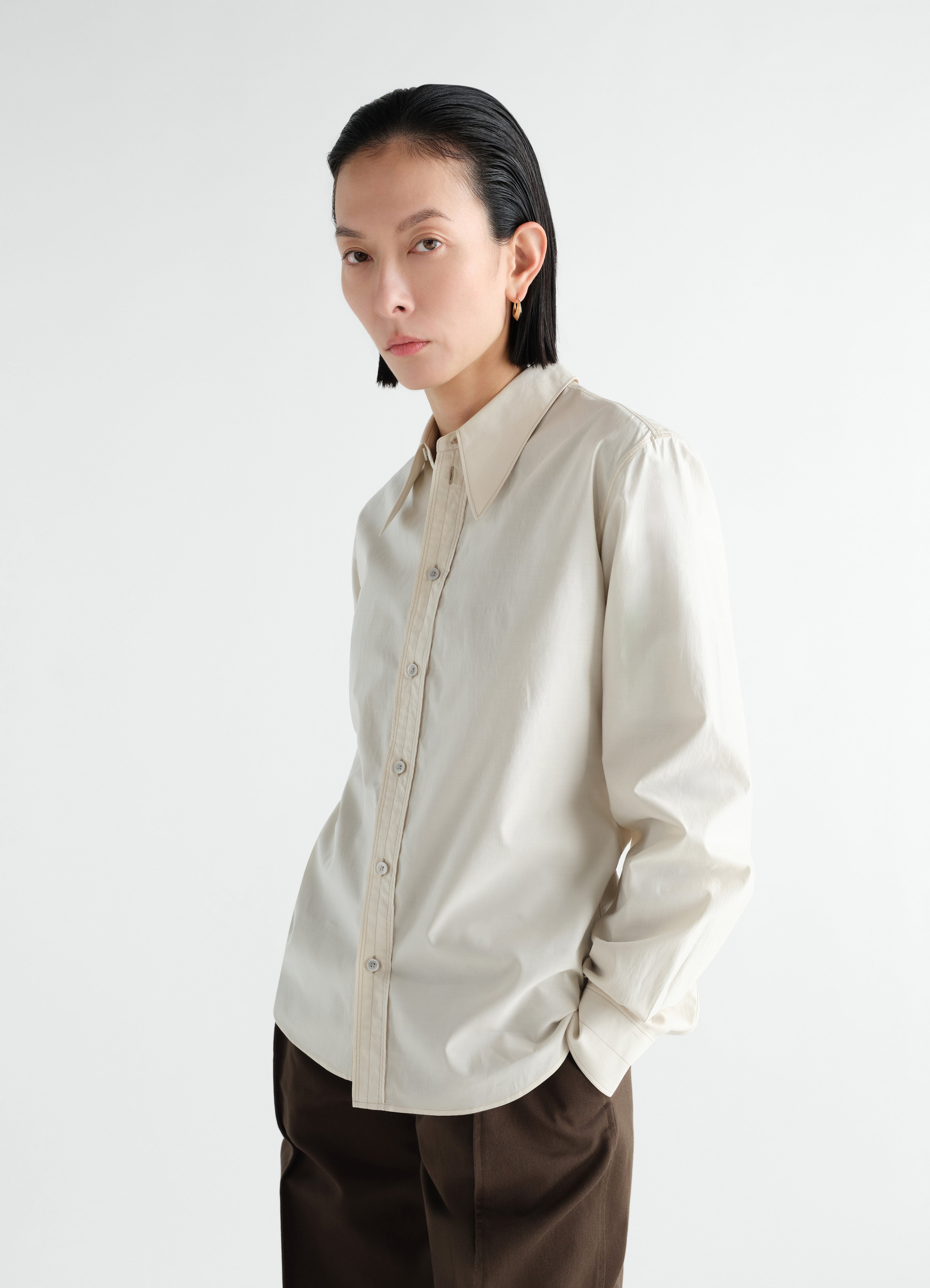 LEMAIRE pointed collar shirt in washed cotton silk