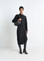Lemaire Twisted Hem Dress in Black Wool Viscose-Blend, model shot, Front view Slender draped silhouette