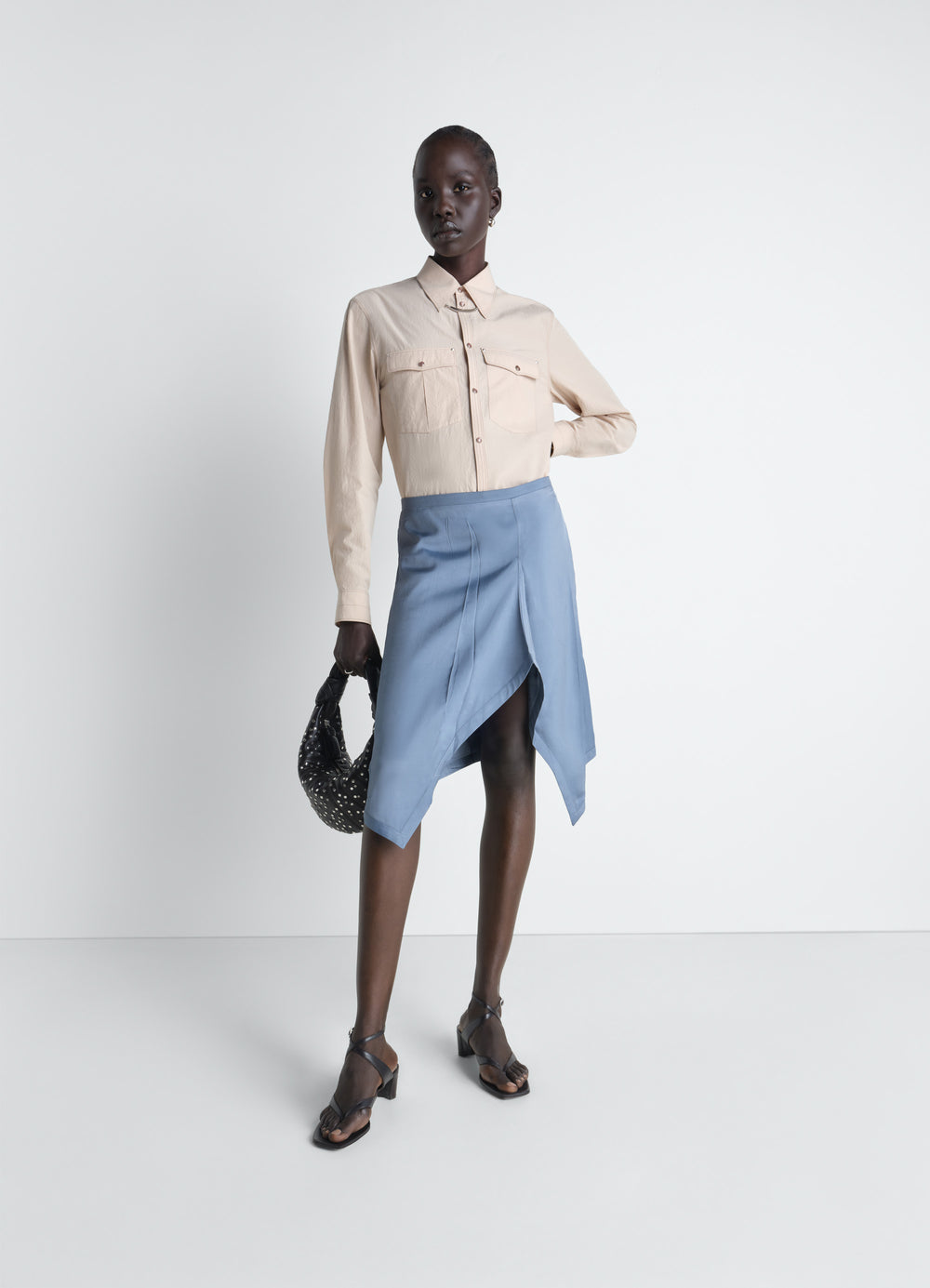 CREASED FOULARD SKIRT IN POLY VISCOSE TWILL