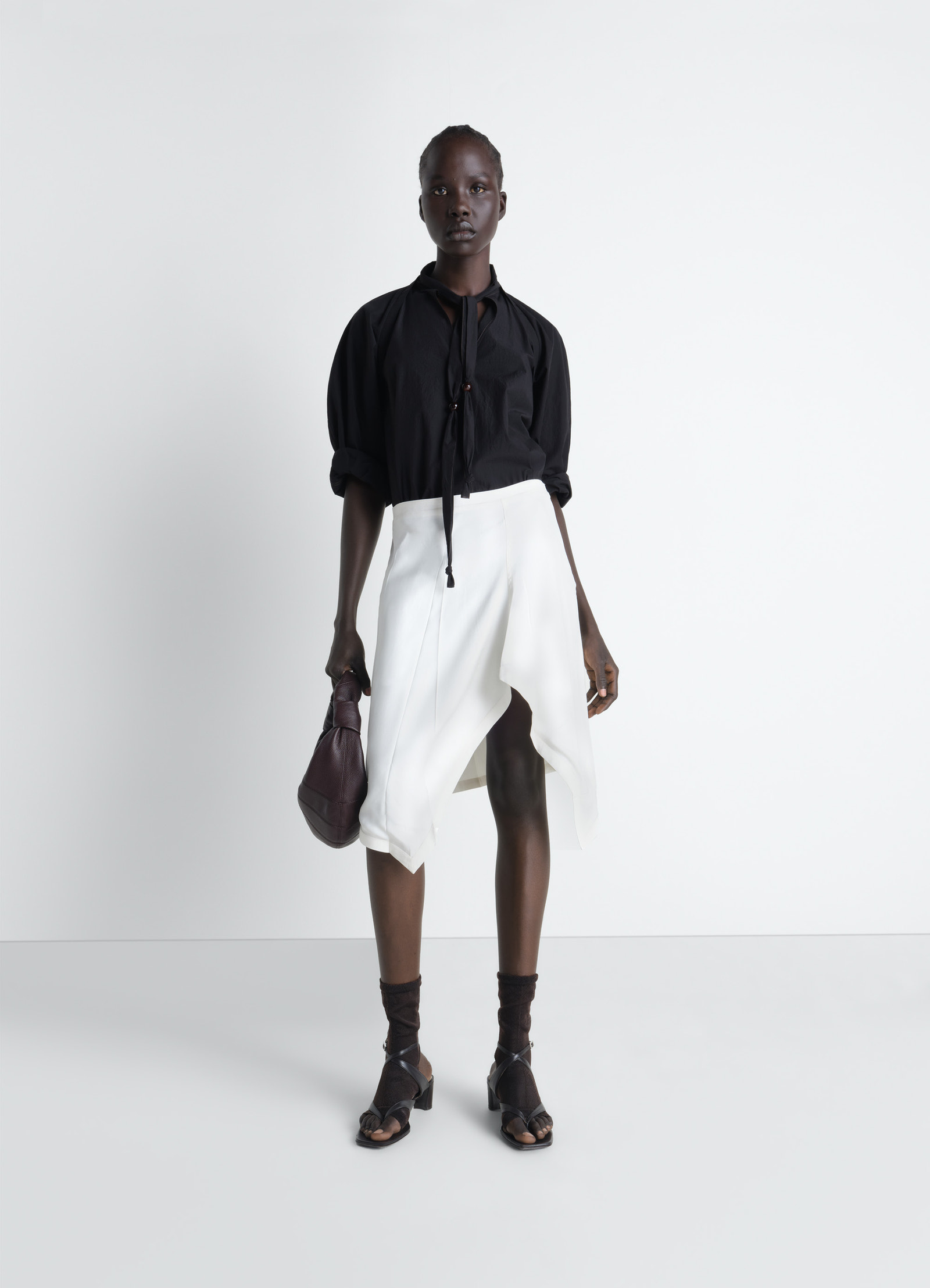 Creased foulard skirt in poly viscose twill