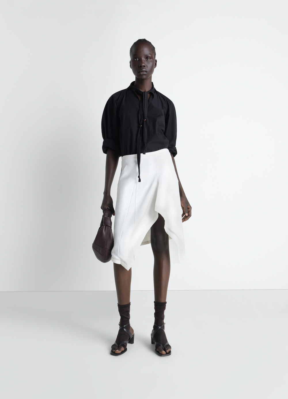 CREASED FOULARD SKIRT IN POLY VISCOSE TWILL