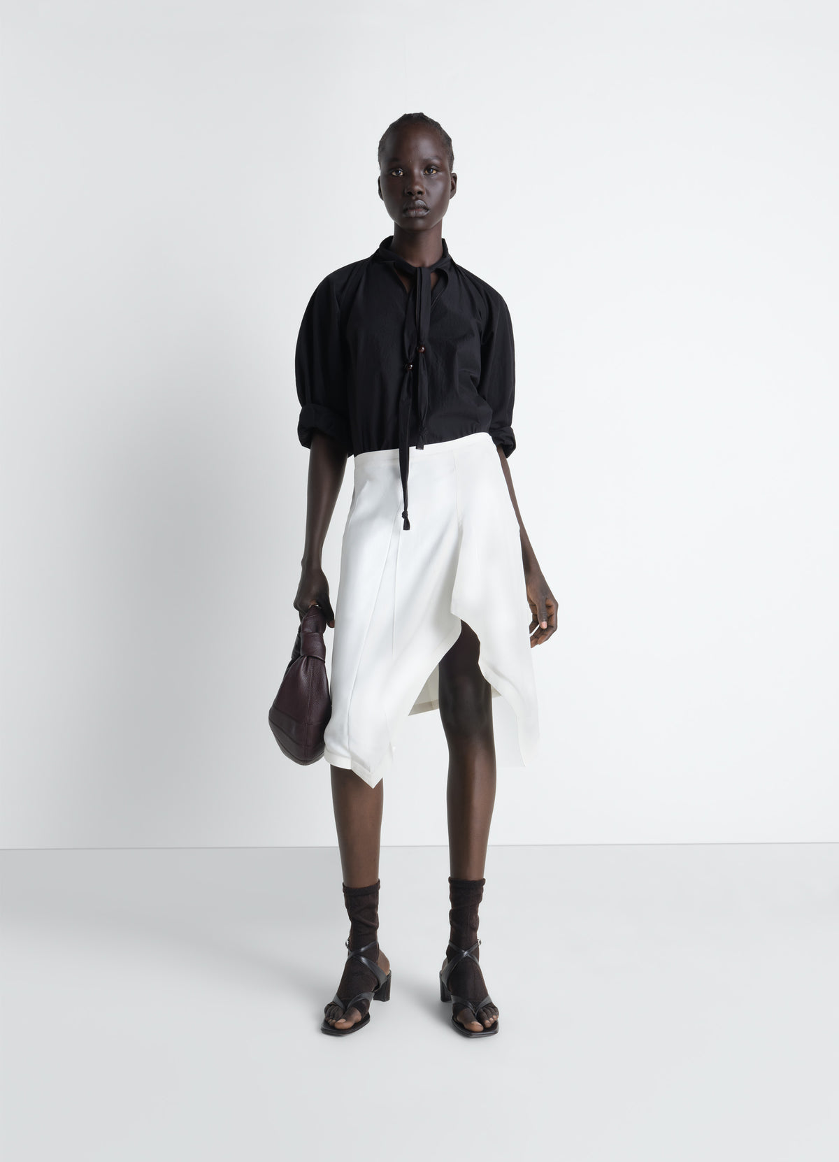 CREASED FOULARD SKIRT IN POLY VISCOSE TWILL