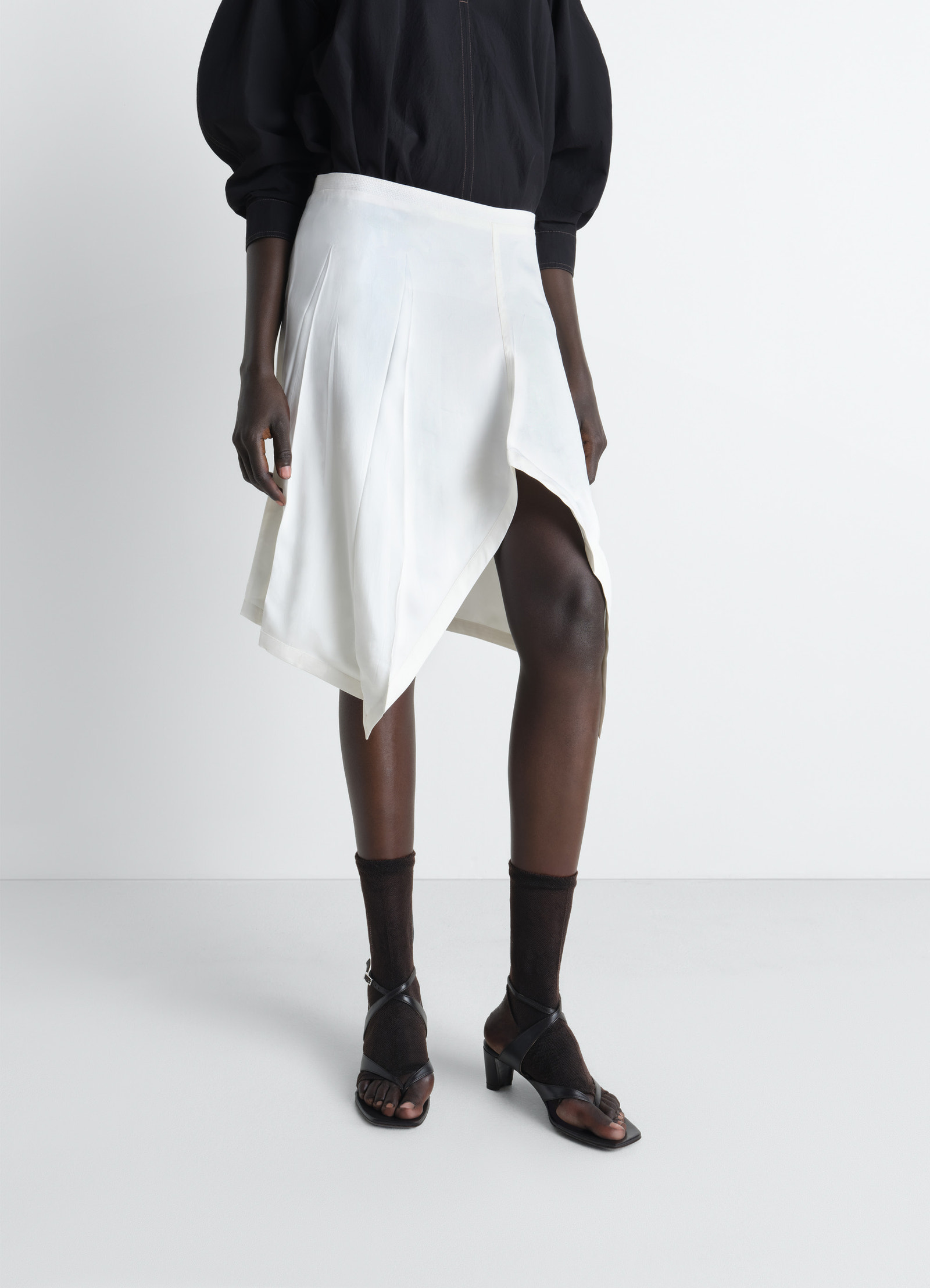 Creased foulard skirt in poly viscose twill