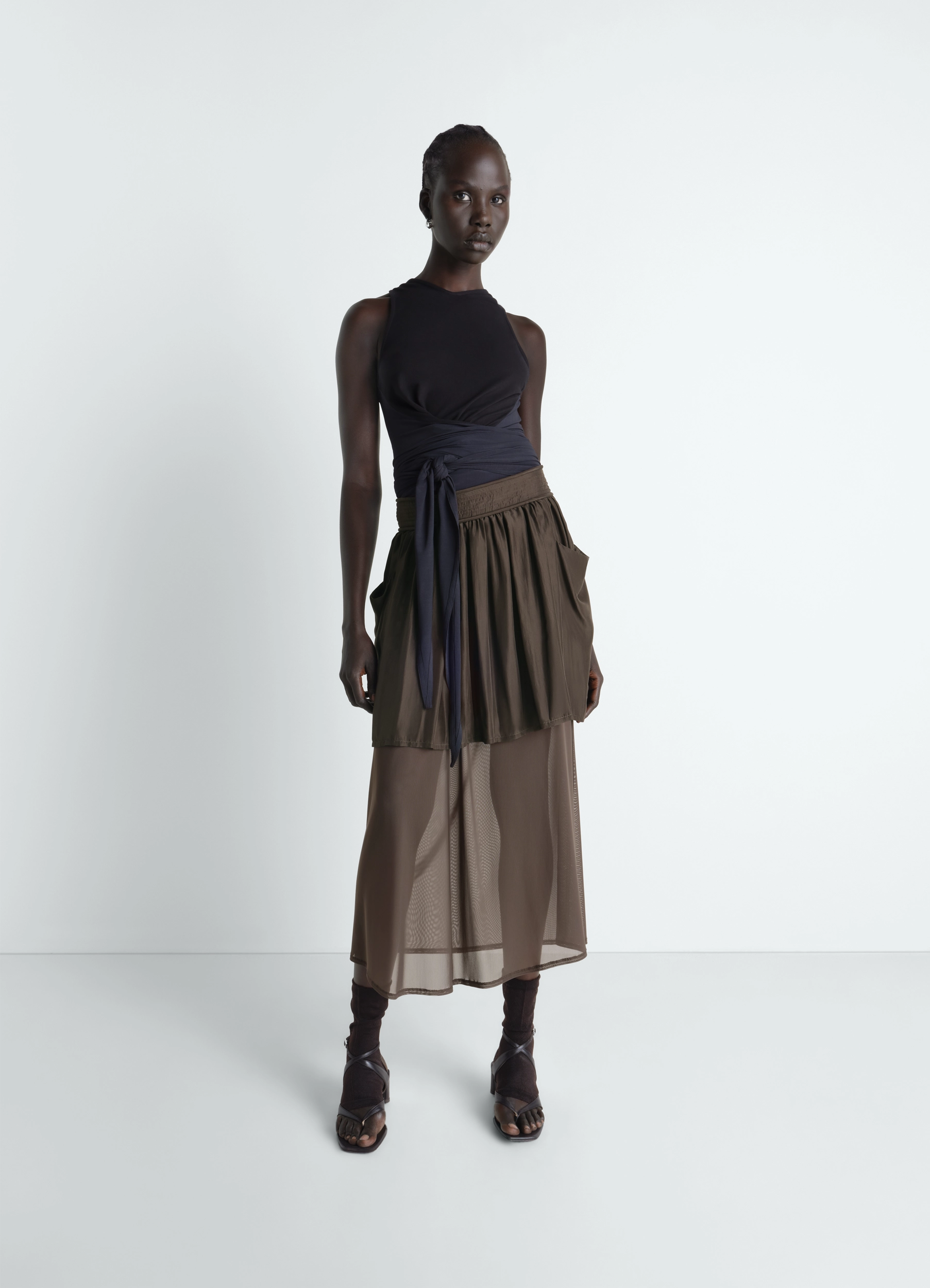 CHRISTOPHE LEMAIRE 耽美スカート 希少アーカイブ シルクハボタイのダブルレイヤースカート - Moka - シルクハボタイ