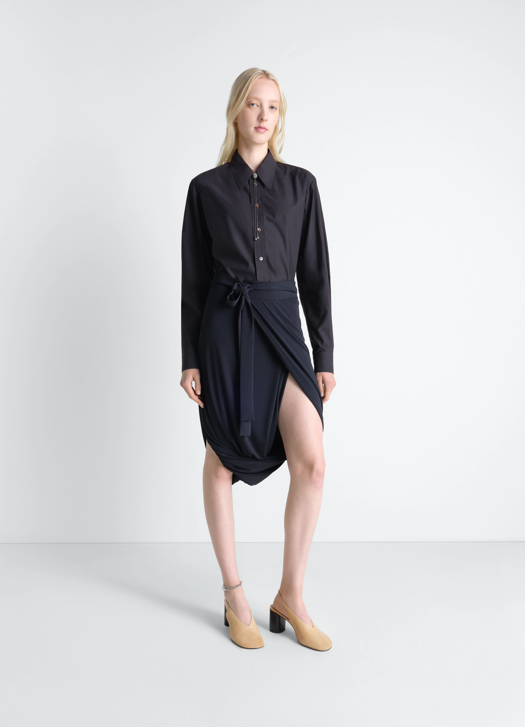 SOFT WRAP SKIRT IN VISCOSE CREPE JERSEY - Charcoal - Viscose Crepe