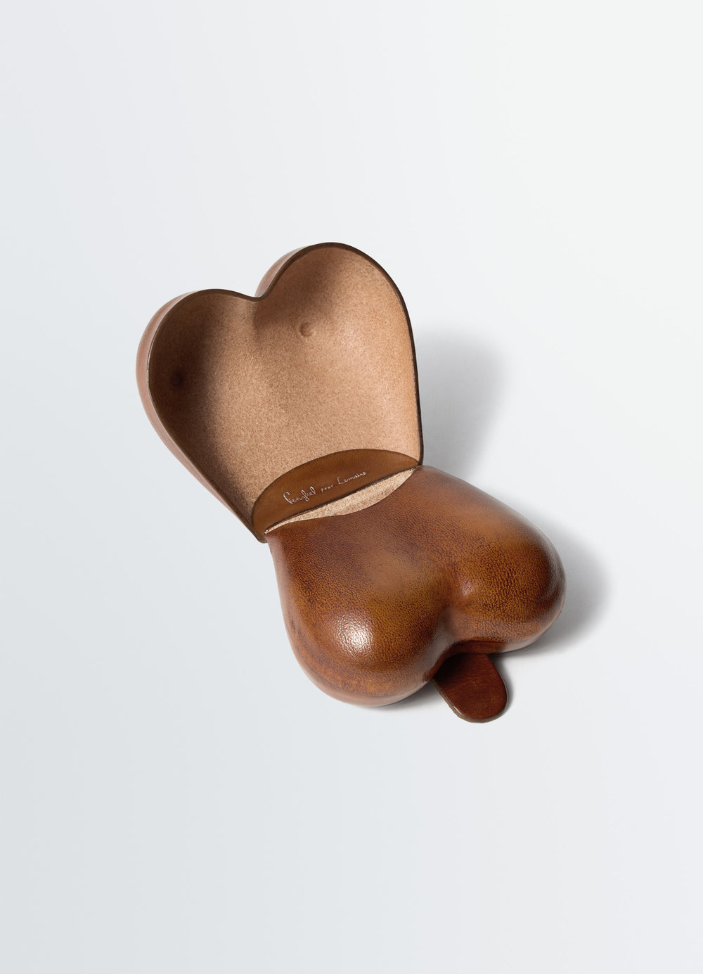 Carlos Breasts Coin Purse in Smooth Patina Leather, product shot, open top view interior suede finish