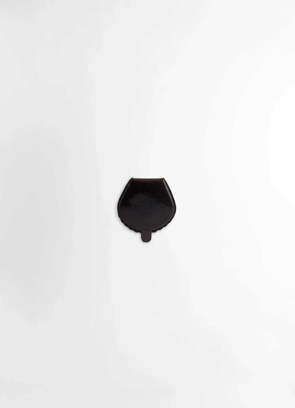 Carlos Peñafiel Shell Coin Purse in Smooth patina leather, product shot, back view minimalist tab closure