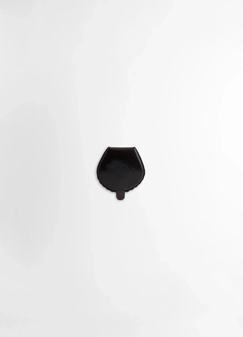 Carlos Peñafiel Shell Coin Purse in Smooth patina leather, product shot, back view minimalist tab closure