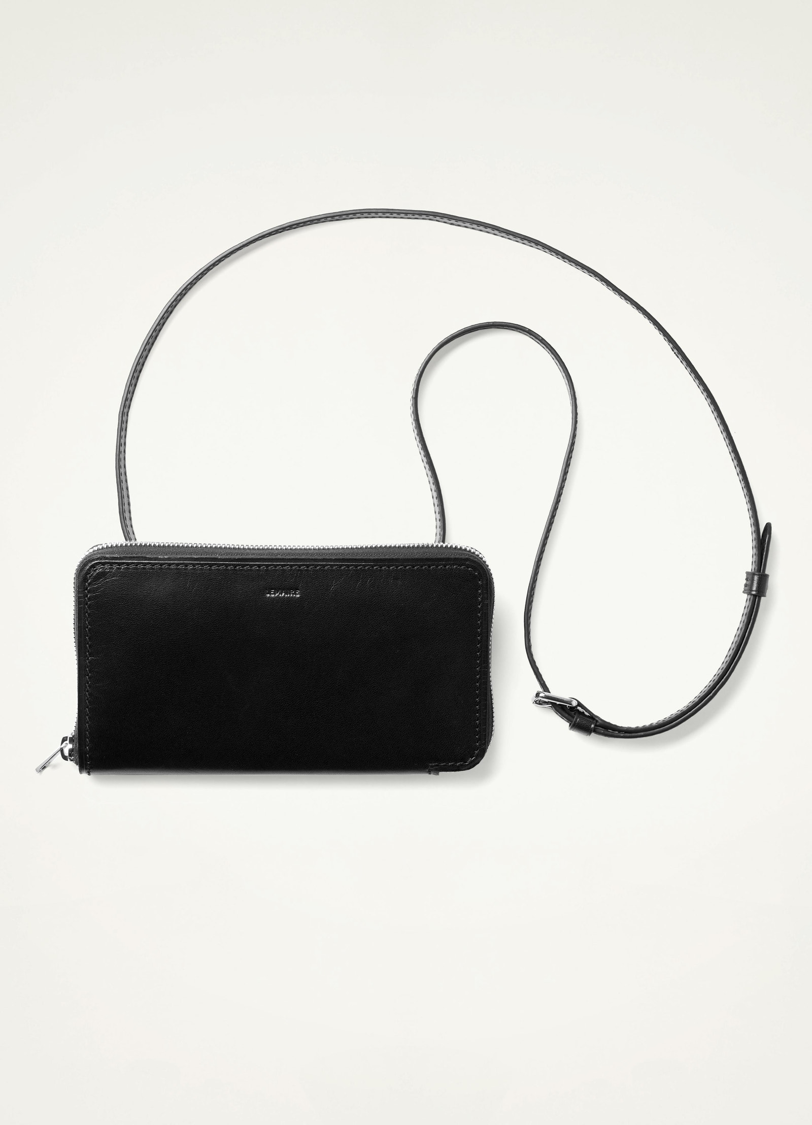 Continental wallet with strap in vegetable-tanned buffalo leather, product shot, top view glossy finish with embossed logo