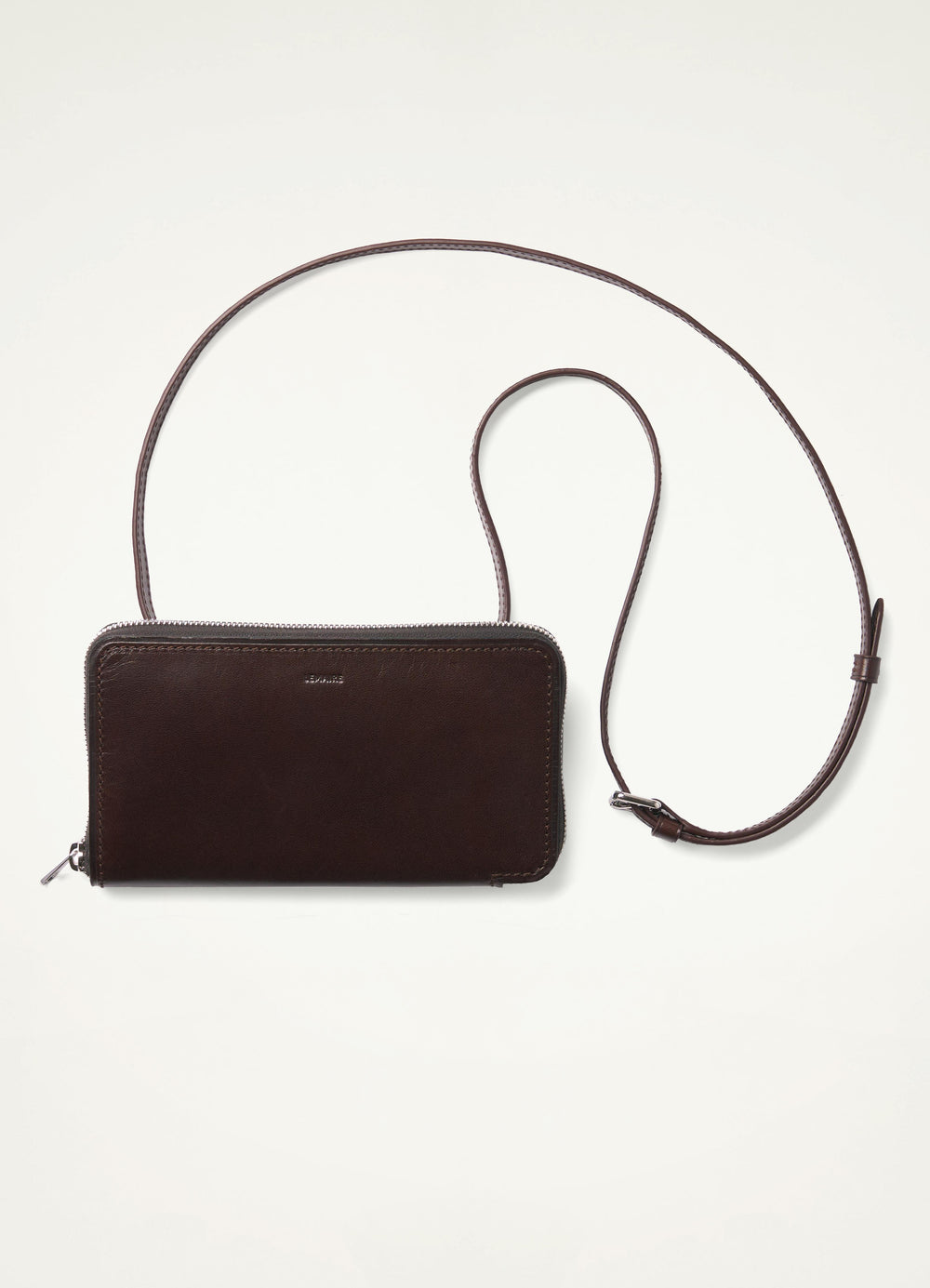 Continental Wallet With Strap in Vegetable-tanned Buffalo Leather, product shot, Front view Adjustable strap