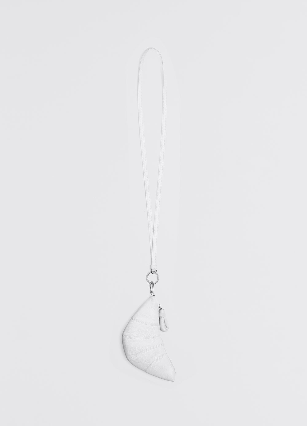 Croissant Coin Purse Necklace in Soft Grained Leather, product shot, Side view Zipped compartment