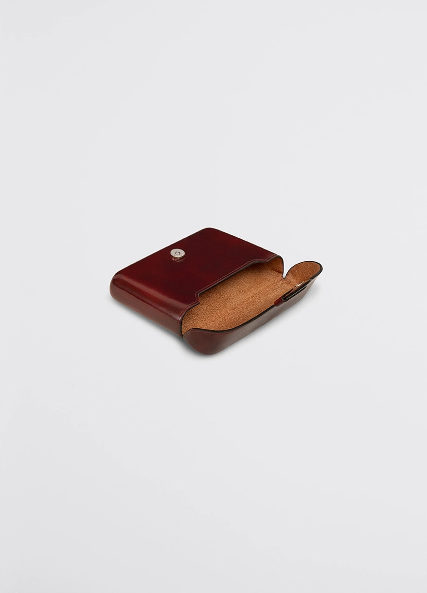 Il bussetto for lemaire card holder in vegetable-tanned cowhide, product shot, open top view interior suede finish