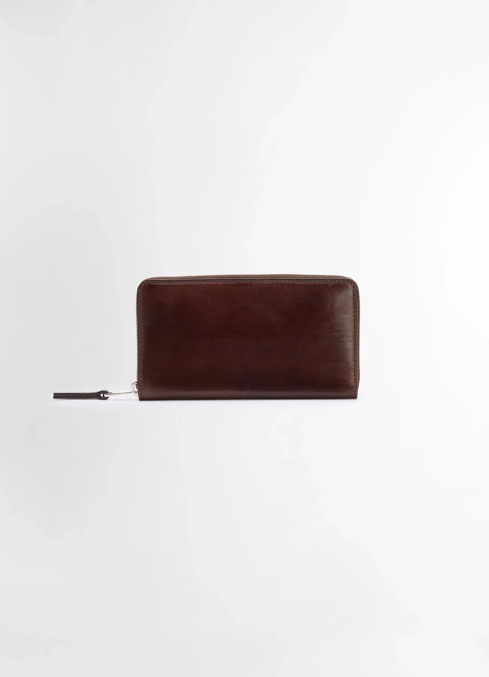 Patina zip continental in soft black leather, product shot, side view rectangular with zipper