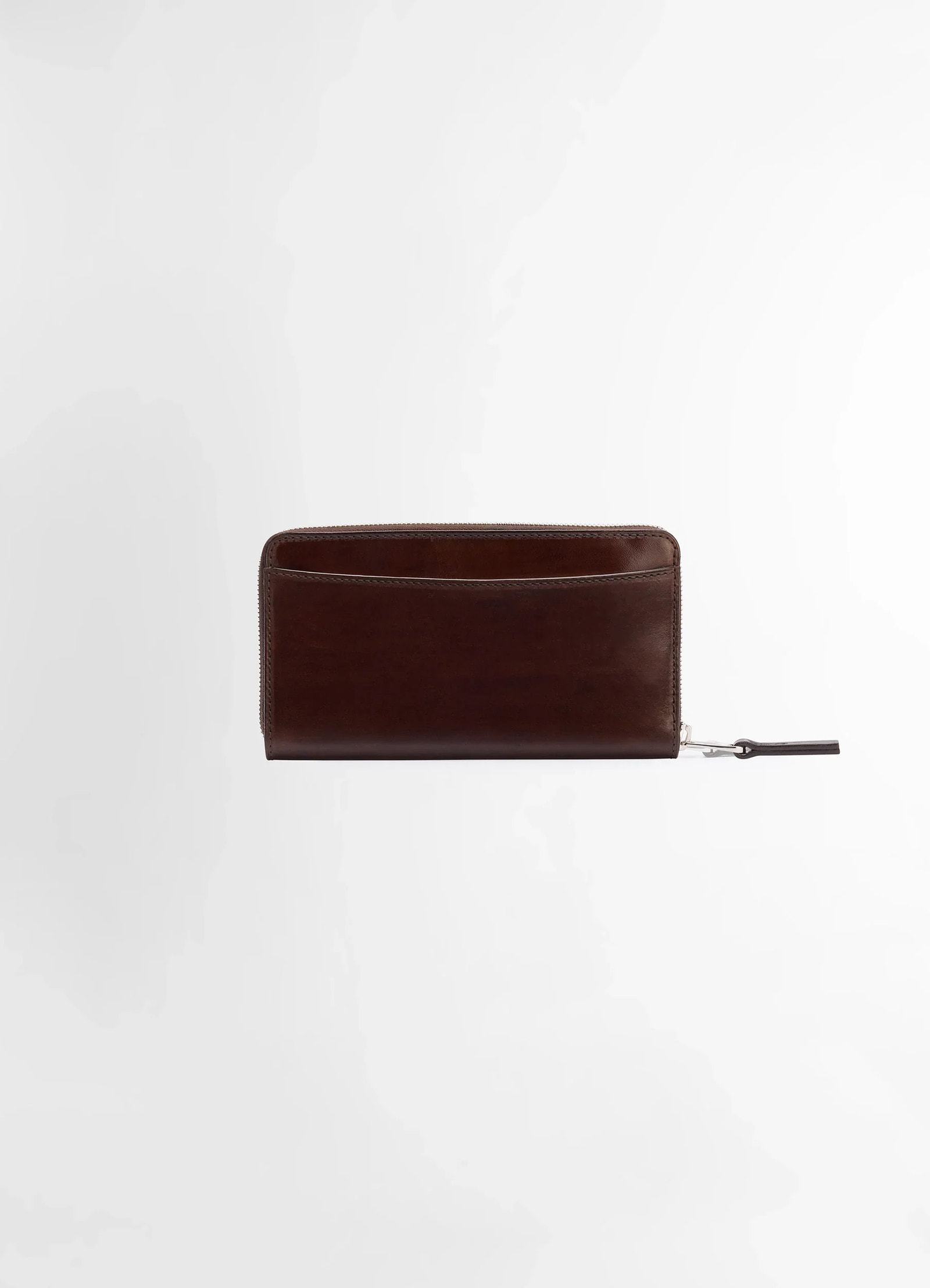 Patina zip continental in soft black leather, product shot, top view smooth surface
