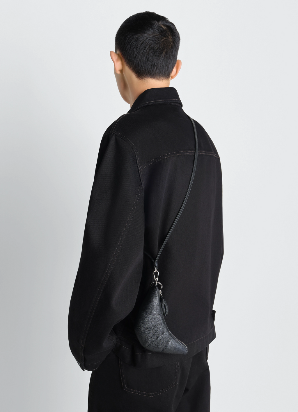 CROSS-BODY CROISSANT COIN PURSE - Black - Soft Grained Leather