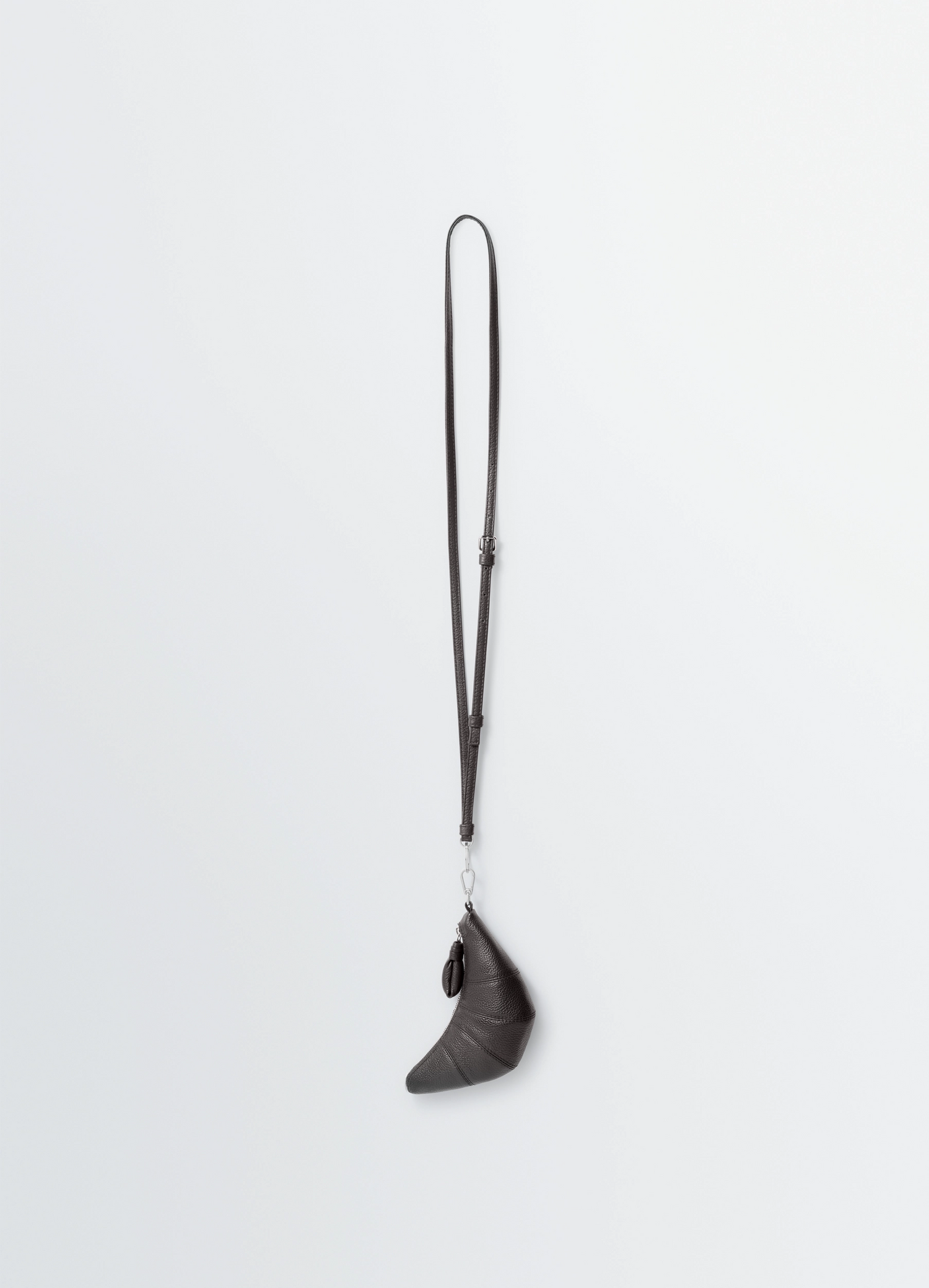 Cross-Body Croissant Coin Purse in Grained Leather, product shot, Front view Half-moon shape