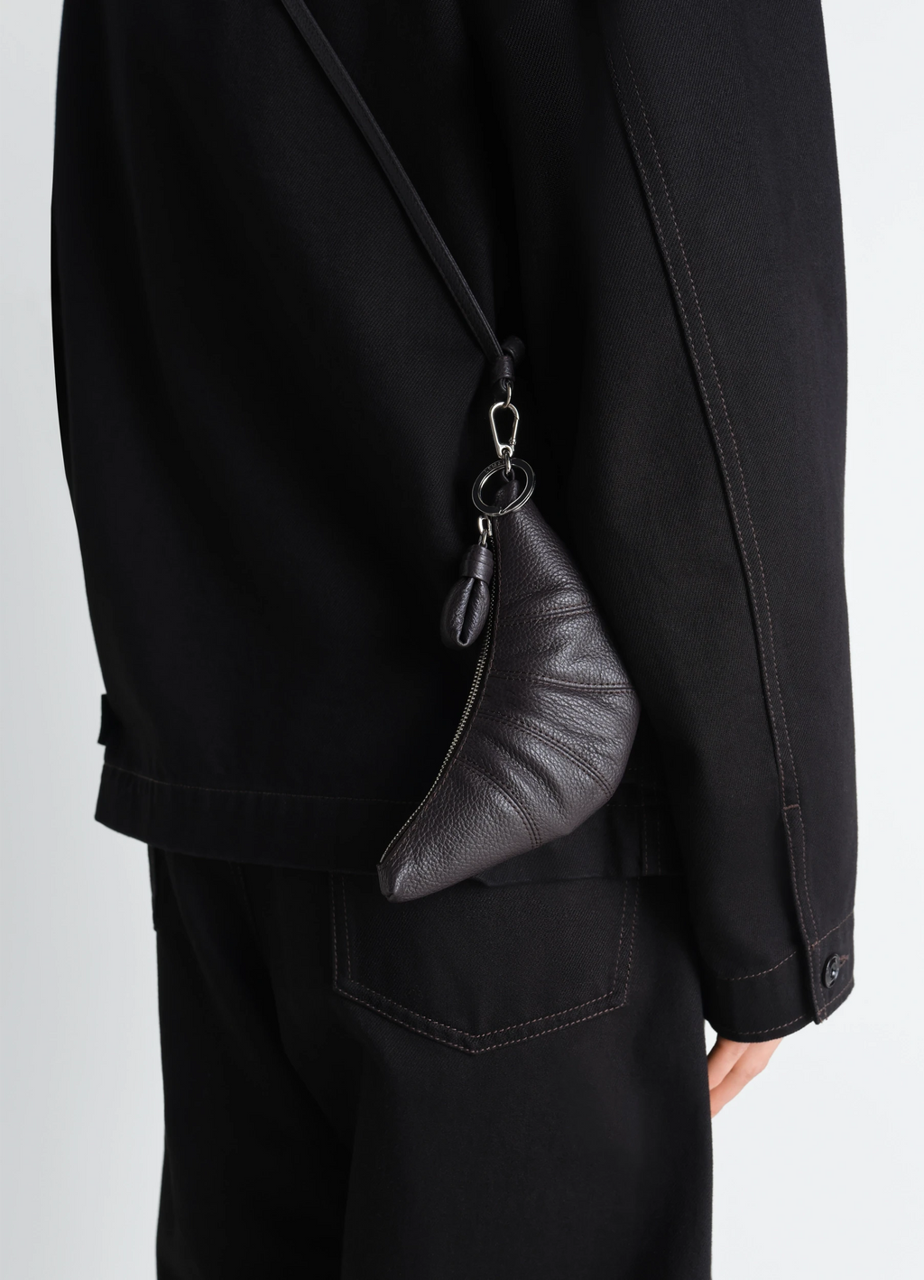 CROSS-BODY CROISSANT COIN PURSE - Dark Chocolate - Soft Grained