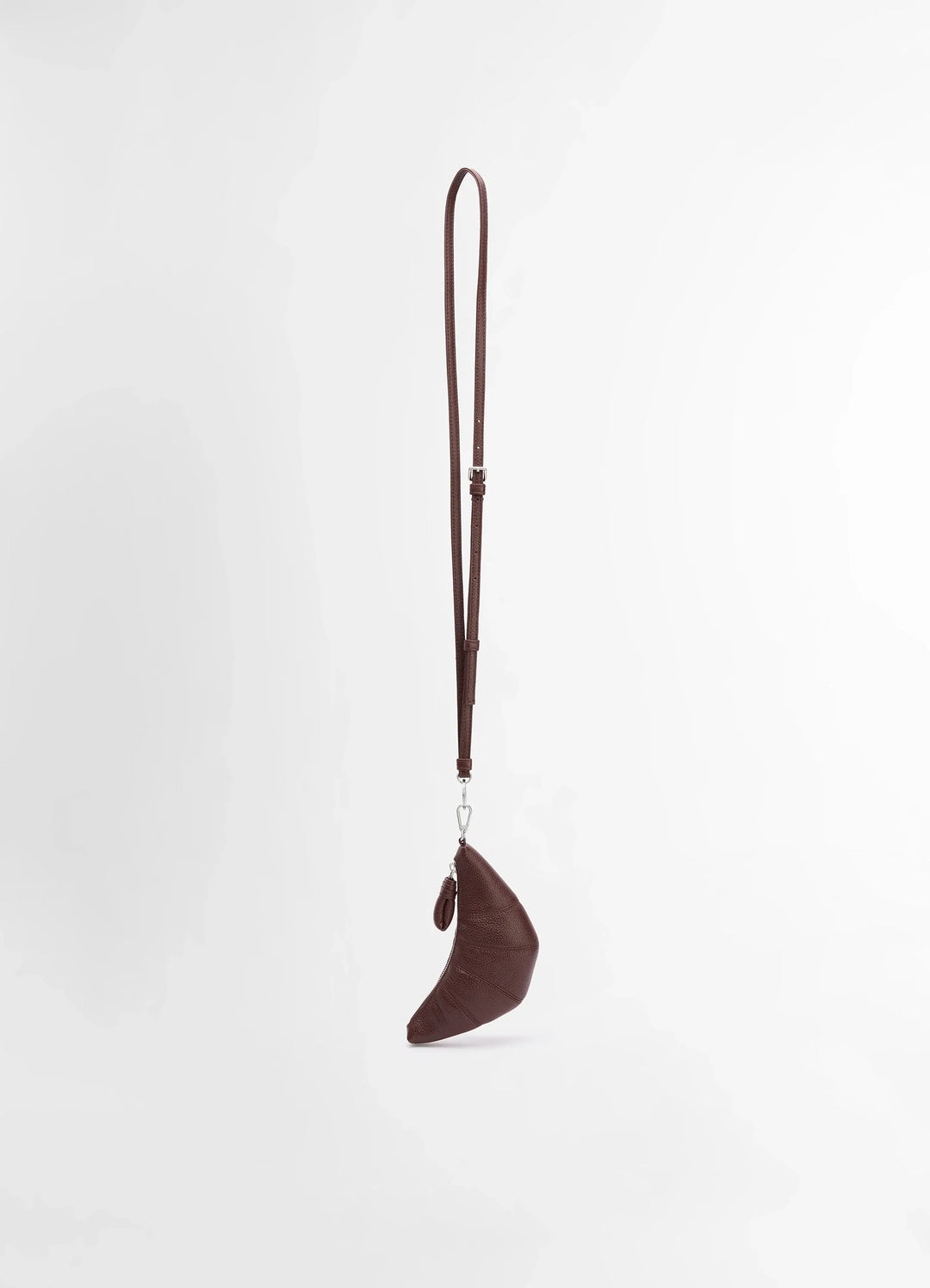 Crossbody Croissant Coin Purse in Grained leather, product shot, Side view Half-moon shape