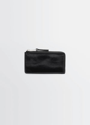 Patina Zip Coin Card Holder in Patinated Leather, product shot, Front View Rectangular Design