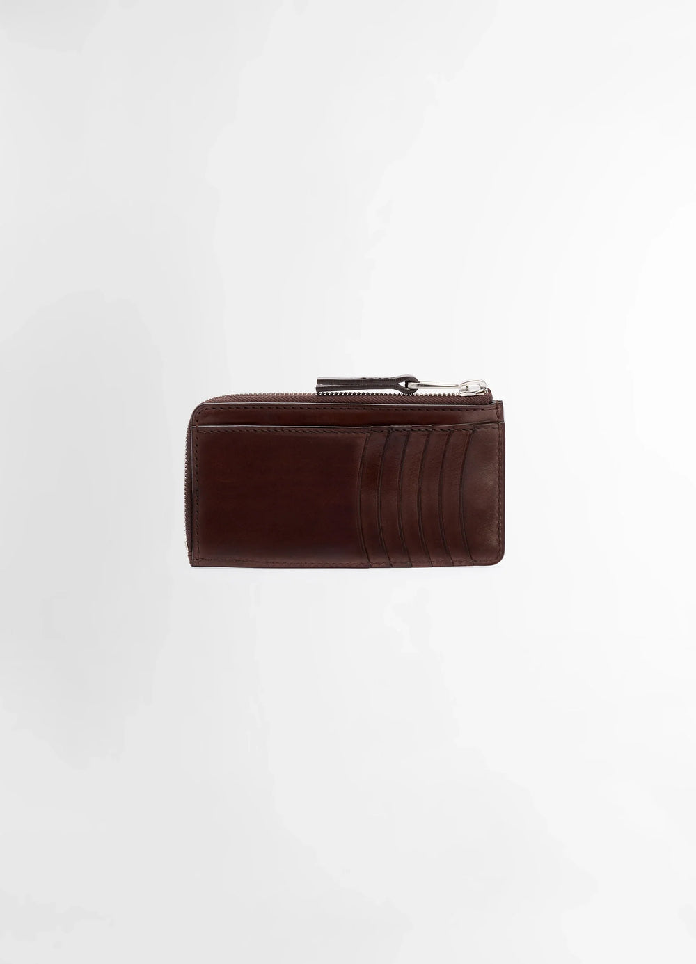 Patina Zip Coin Card Holder in soft black leather, product shot, top view multiple card slots