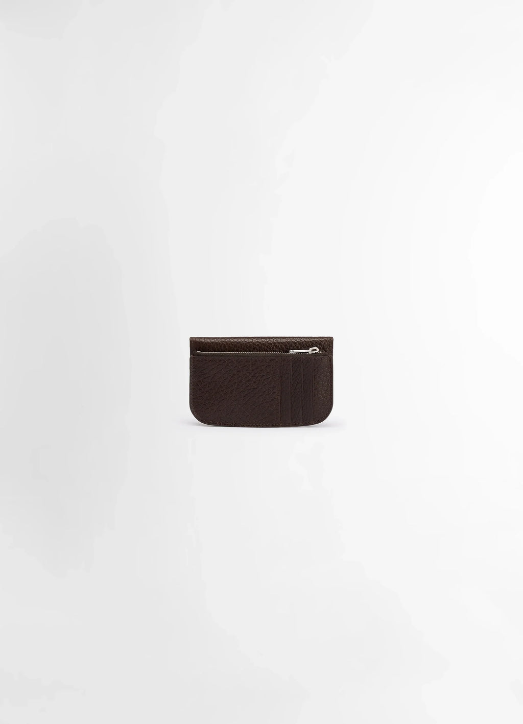 Soft Tab Card Holder Coin Purse in Large grained cow leather, product shot, back view zipper pocket detail
