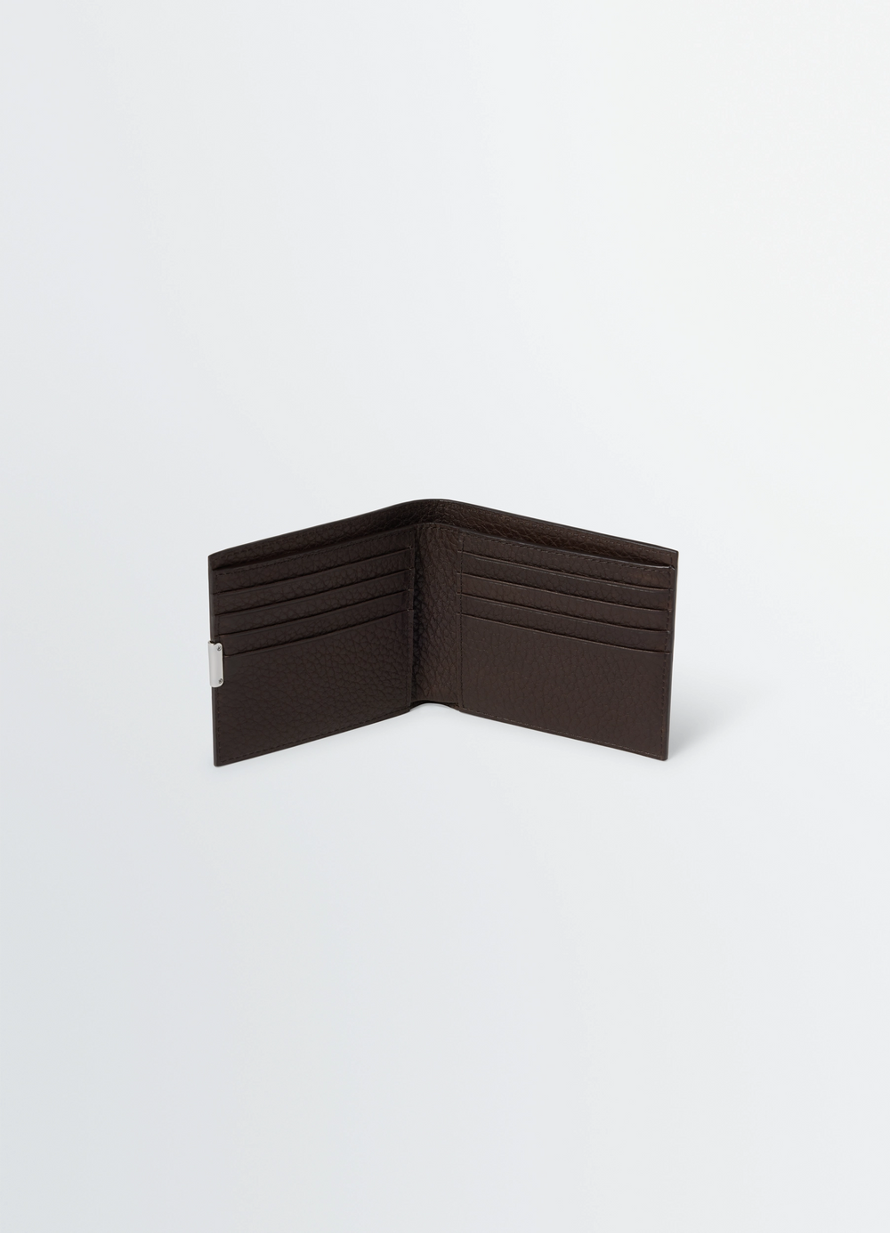 Soft Tab Bifold Wallet in Large Grained Cow Leather, product shot, open interior view card slots visible