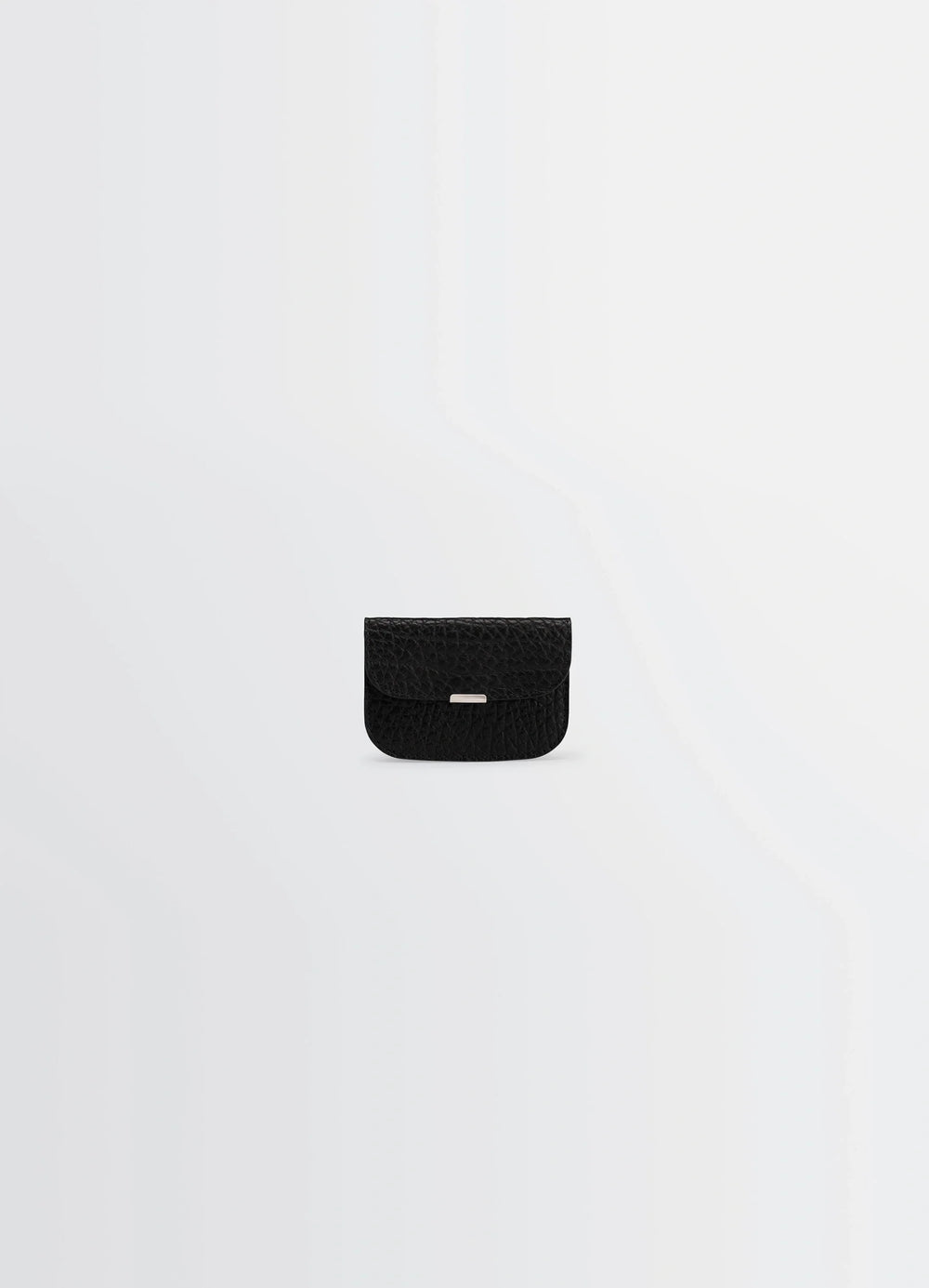 Lemaire Soft Tab Card Holder in Black Grained Leather, product shot, front view textured appearance