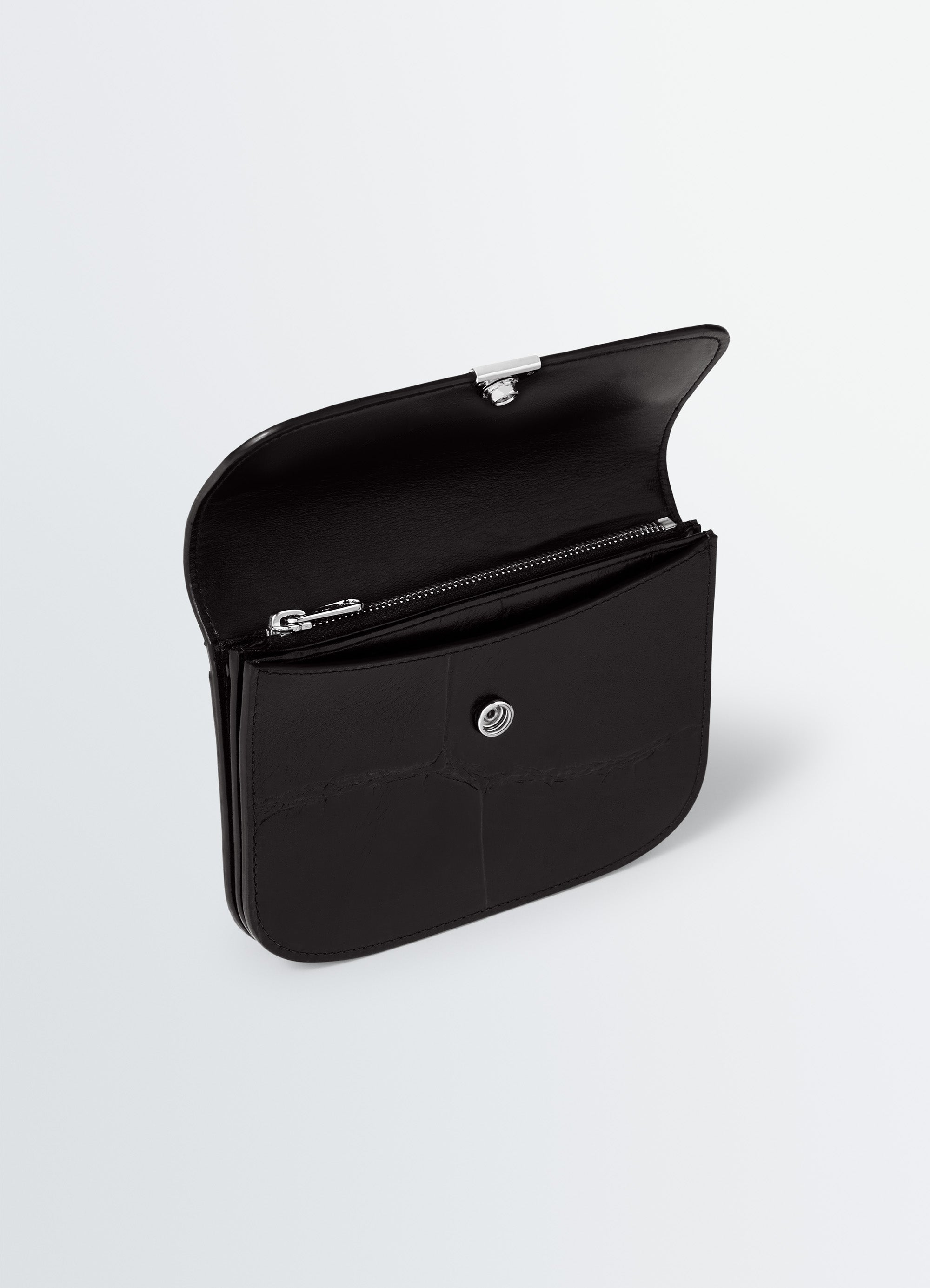 レザーウォレット　ブラック SOFT TAB レザーウォレット - Espresso - クロコ型押しレザー - ユニ