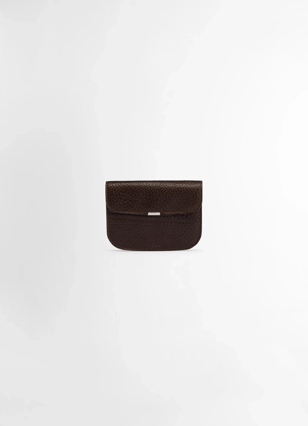 Lemaire Soft Tab Wallet in Large Grained Cow Leather, product shot, Front view Metal snap closure